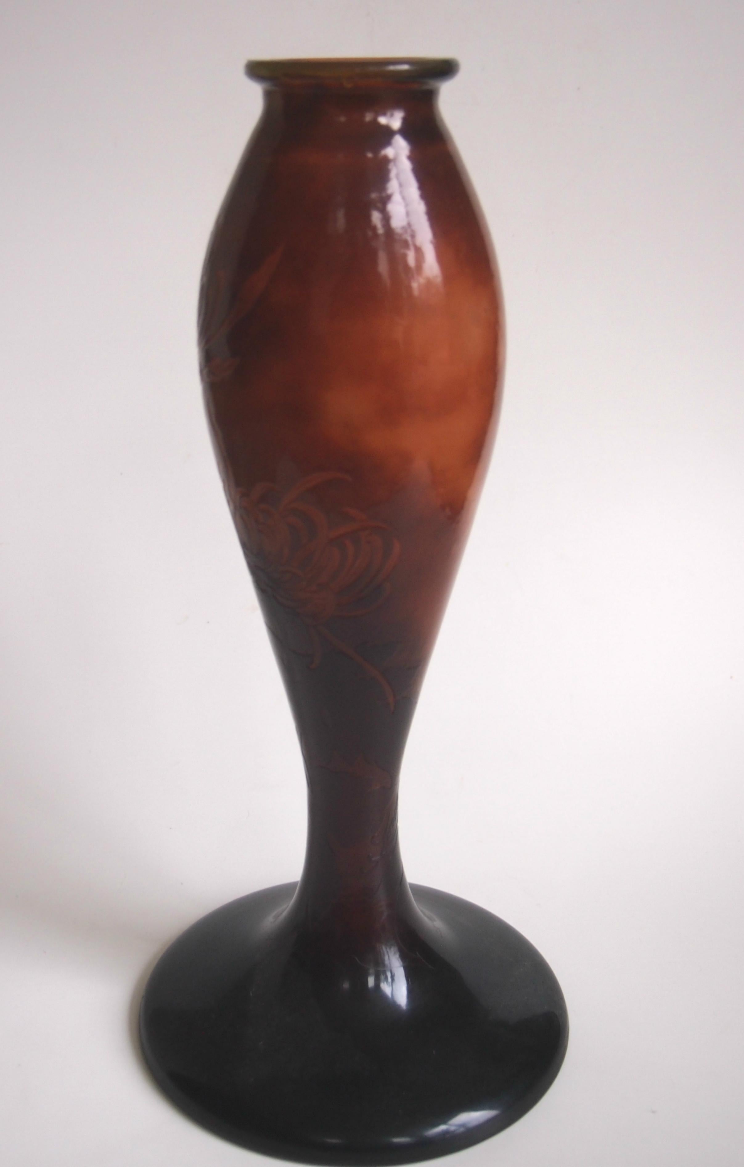Rare and interesting early Emile Galle cameo vase, c14 inches tall, decorated with 1908 chrysanthemum series probably the 