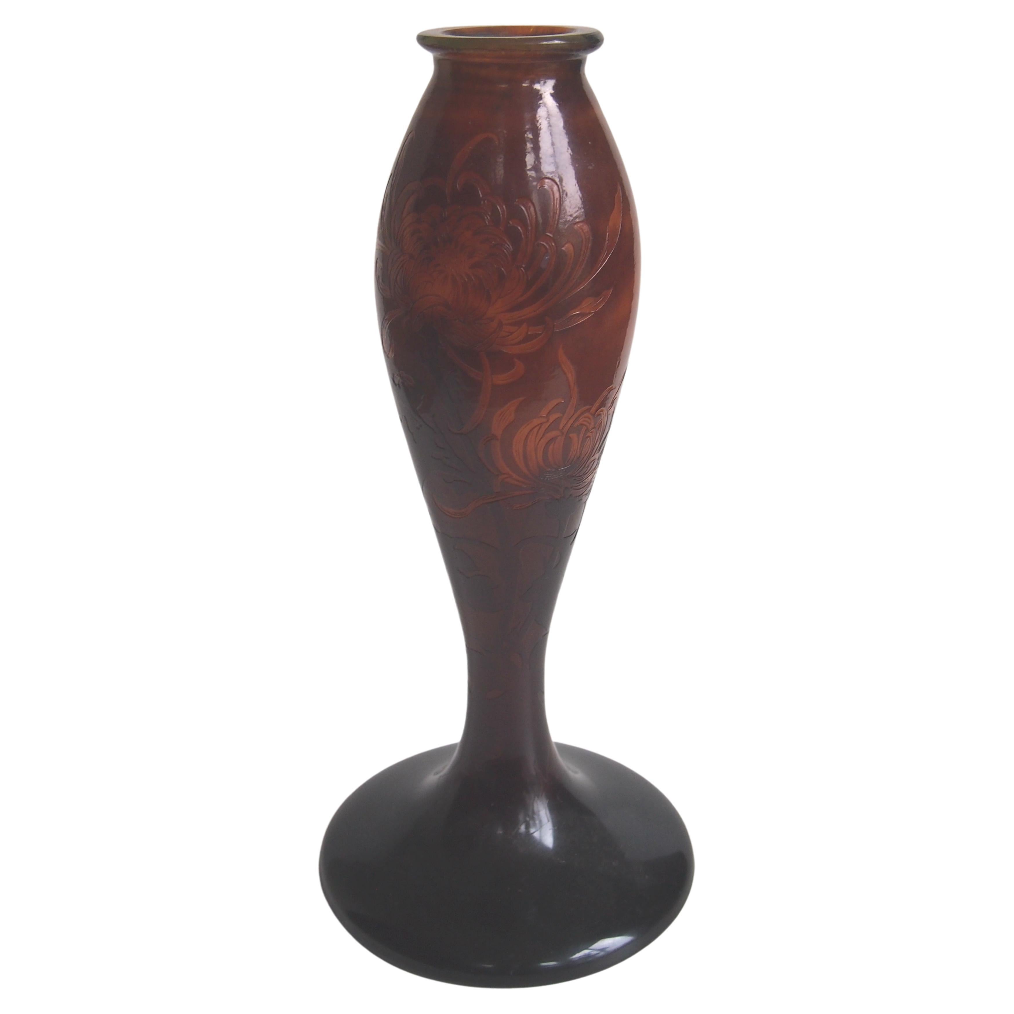 French Art Nouveau Emile Galle 'Intaglio' Cameo Glass Vase For Sale