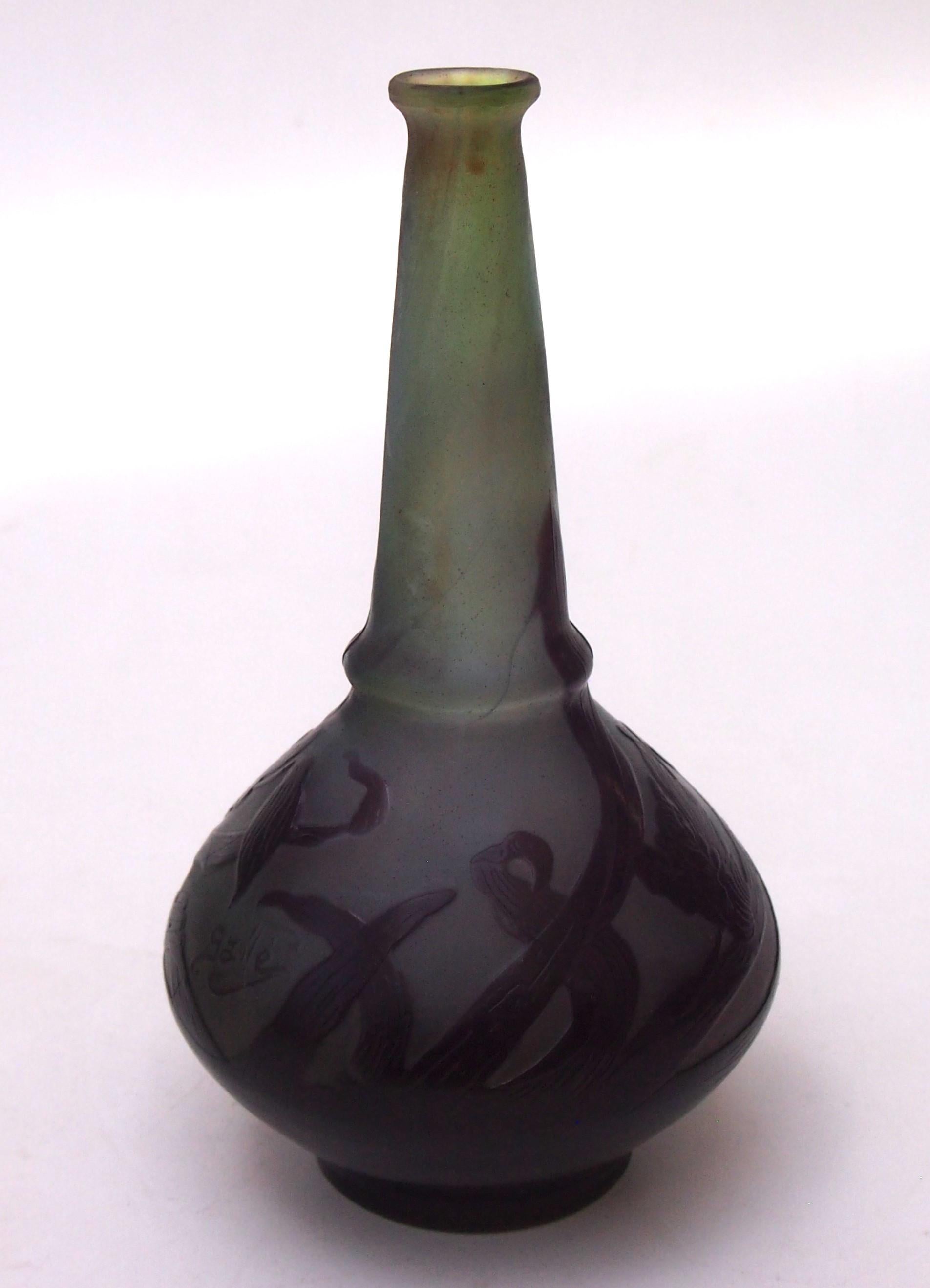 French Art Nouveau Emile Galle Medium/Small Cameo Glass Vase with Wild Flowers In Good Condition For Sale In Worcester Park, GB