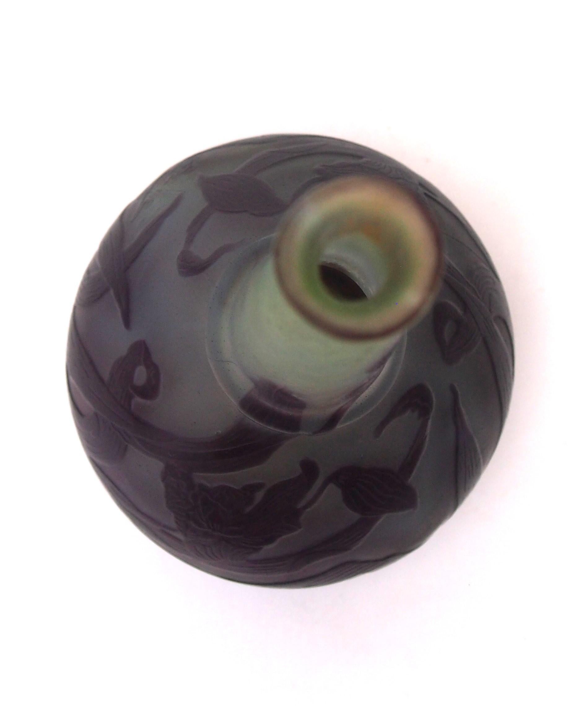 Art Glass French Art Nouveau Emile Galle Medium/Small Cameo Glass Vase with Wild Flowers For Sale