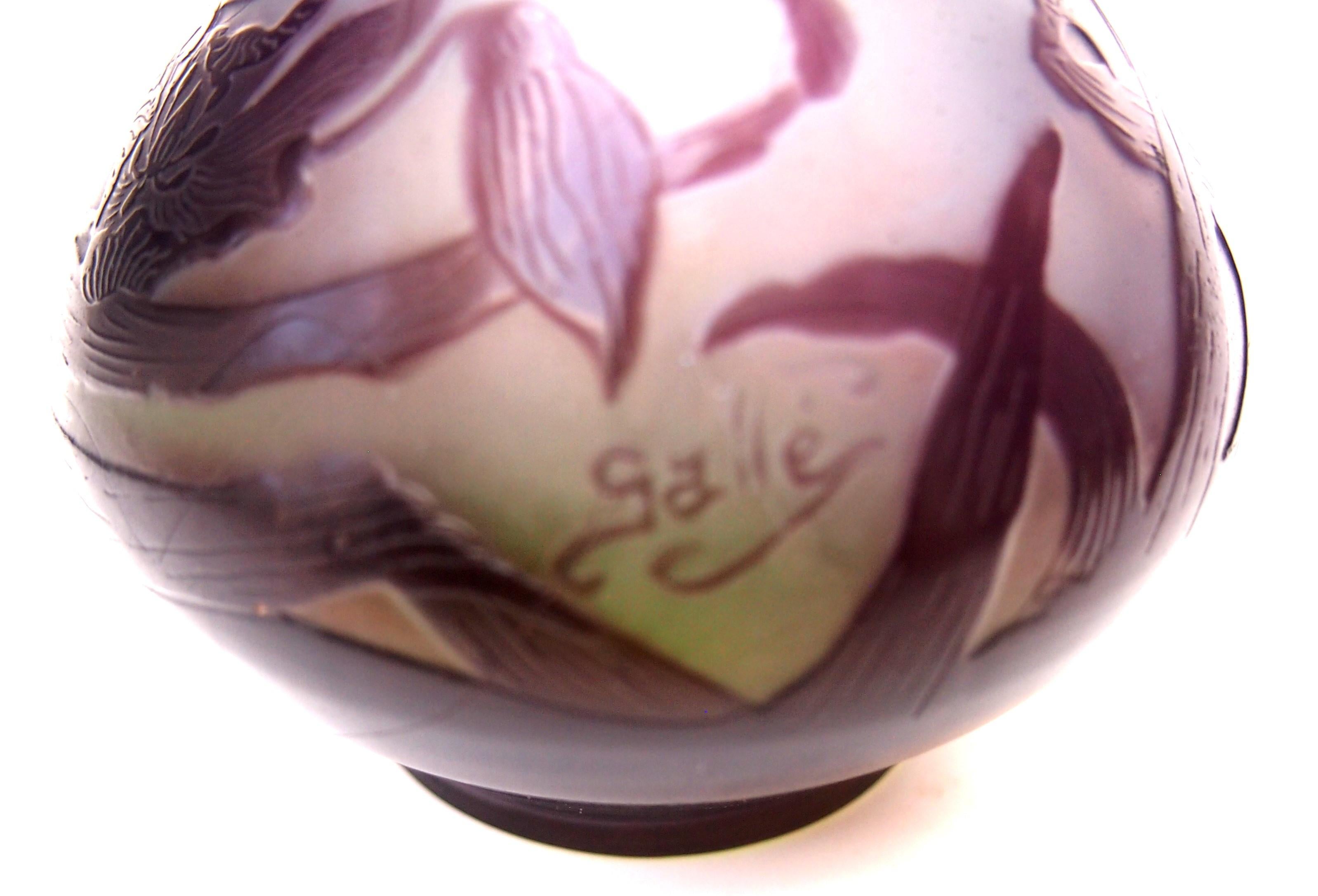 French Art Nouveau Emile Galle Medium/Small Cameo Glass Vase with Wild Flowers For Sale 1