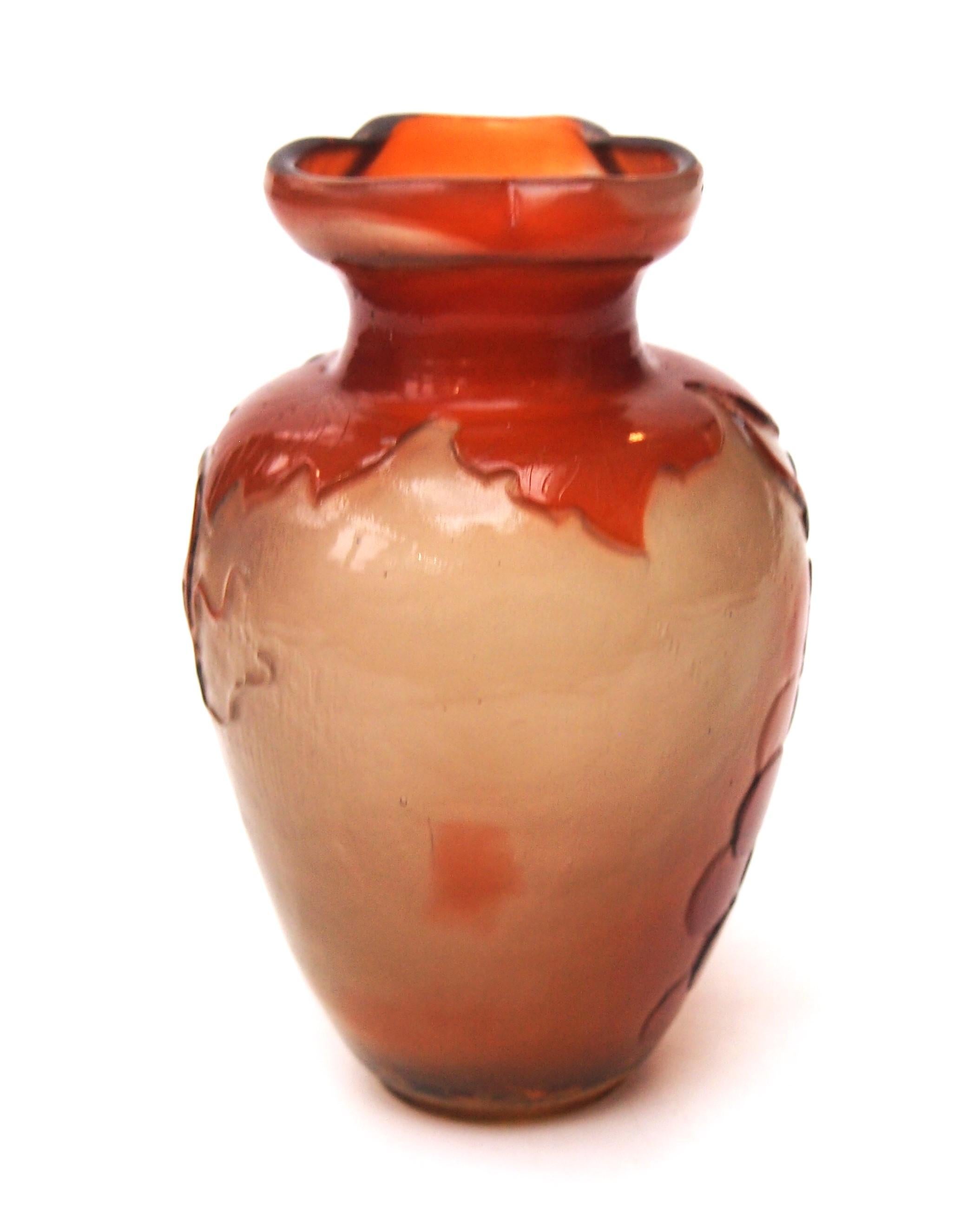 Late 19th Century French Art Nouveau Emile Galle Orange Fire Polished Glass Vase C1899 For Sale