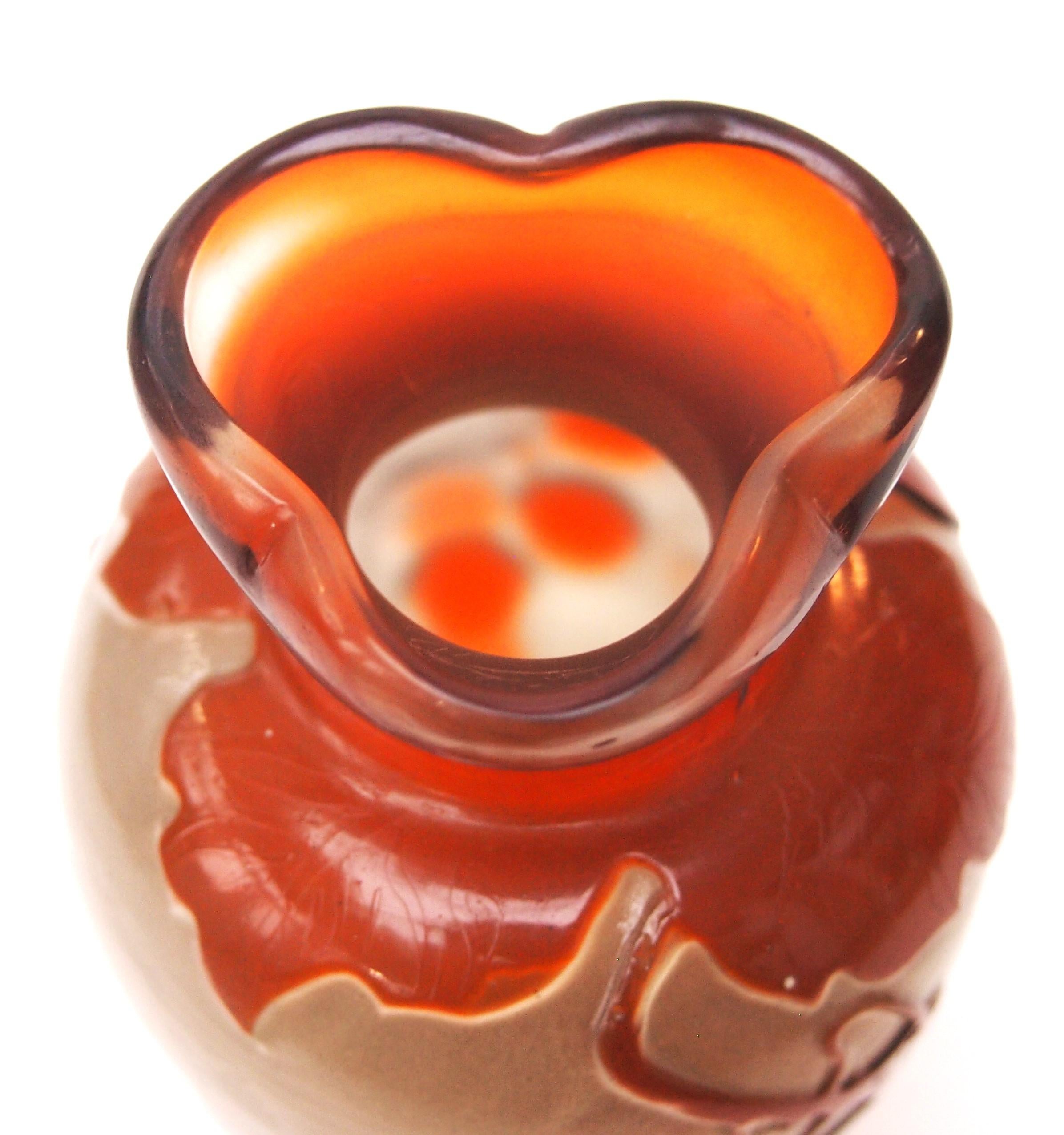Art Glass French Art Nouveau Emile Galle Orange Fire Polished Glass Vase C1899 For Sale
