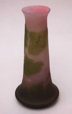 French Art Nouveau Emile Galle Pink And Green Cameo Glass Vase  C1900