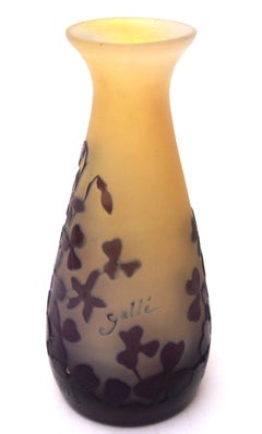 French Art Nouveau Emile Galle Small Cameo Glass Vase with Blue Wild Flowers