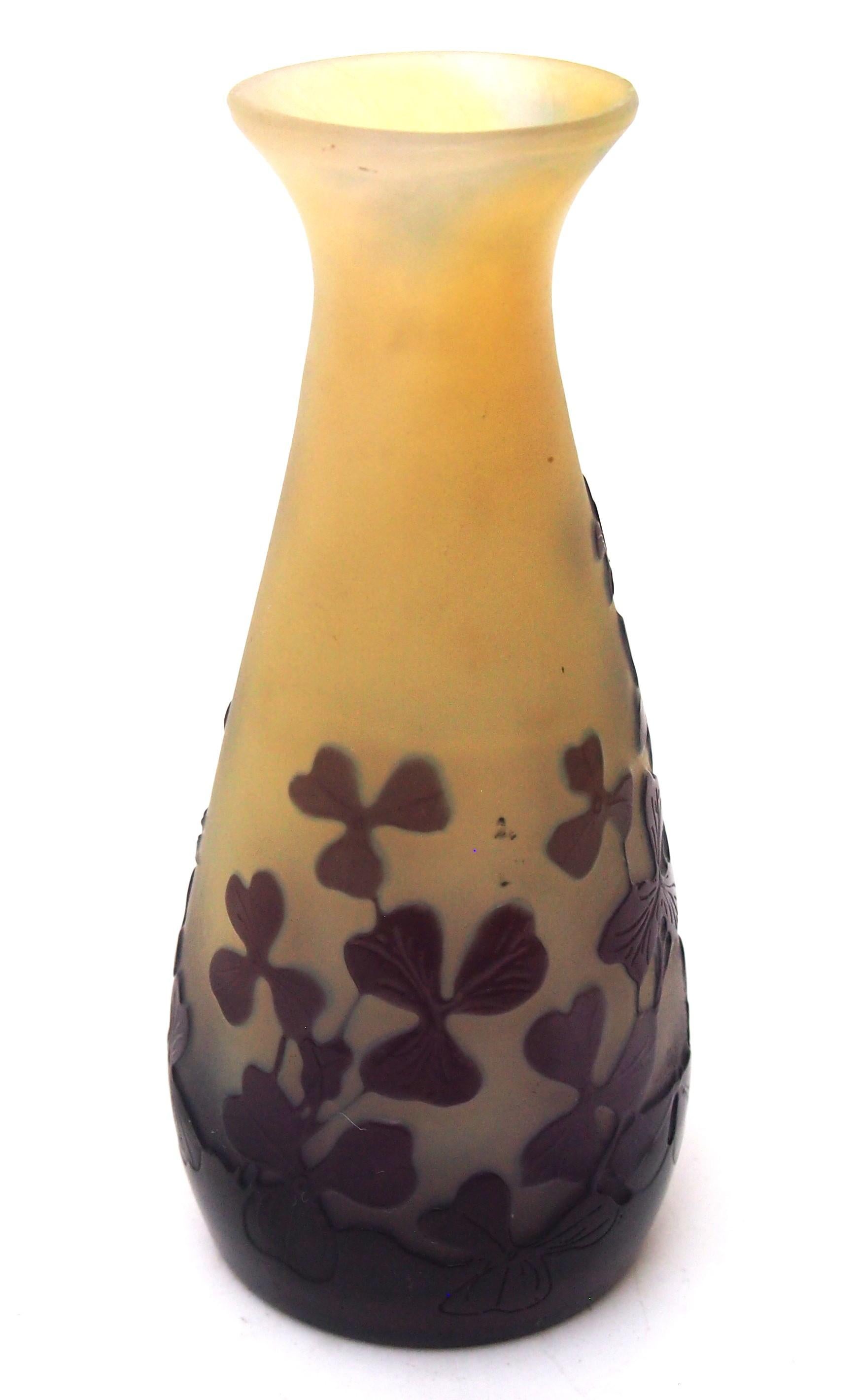 French Art Nouveau Emile Galle Small Cameo Glass Vase with Blue Wild Flowers In Good Condition For Sale In Worcester Park, GB