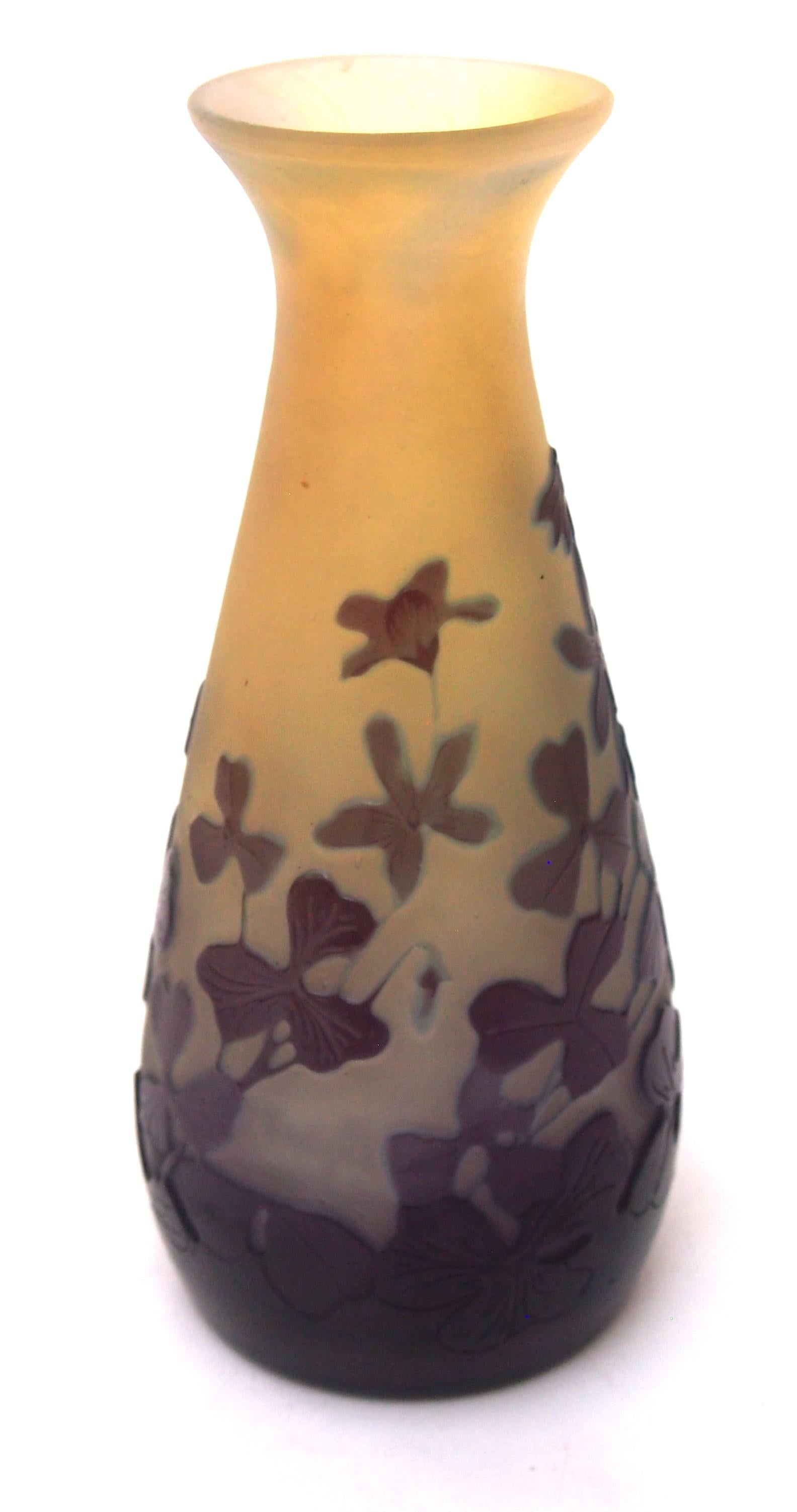 Early 20th Century French Art Nouveau Emile Galle Small Cameo Glass Vase with Blue Wild Flowers For Sale