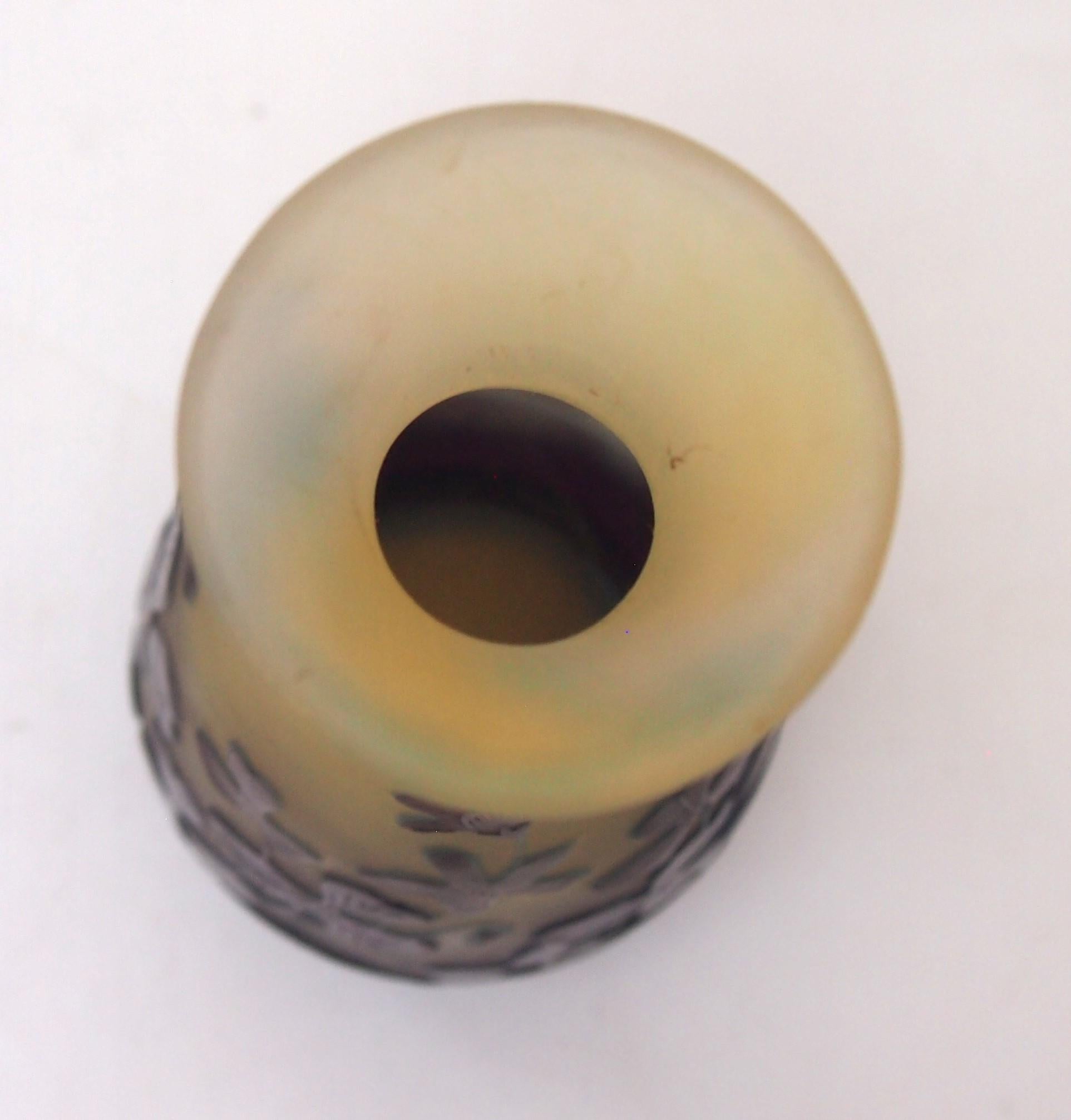 Art Glass French Art Nouveau Emile Galle Small Cameo Glass Vase with Blue Wild Flowers For Sale