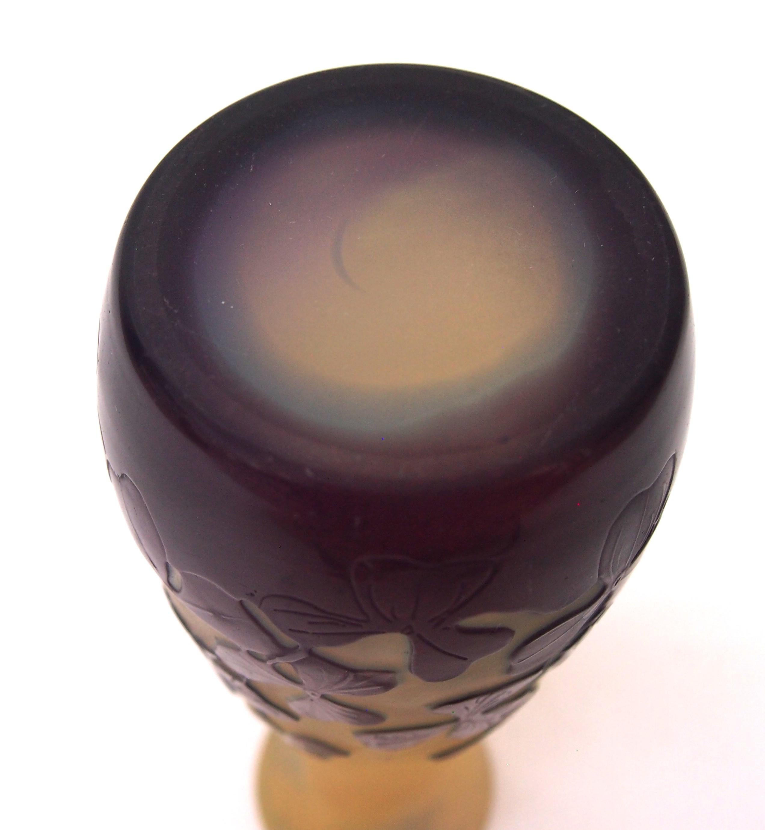 French Art Nouveau Emile Galle Small Cameo Glass Vase with Blue Wild Flowers For Sale 1