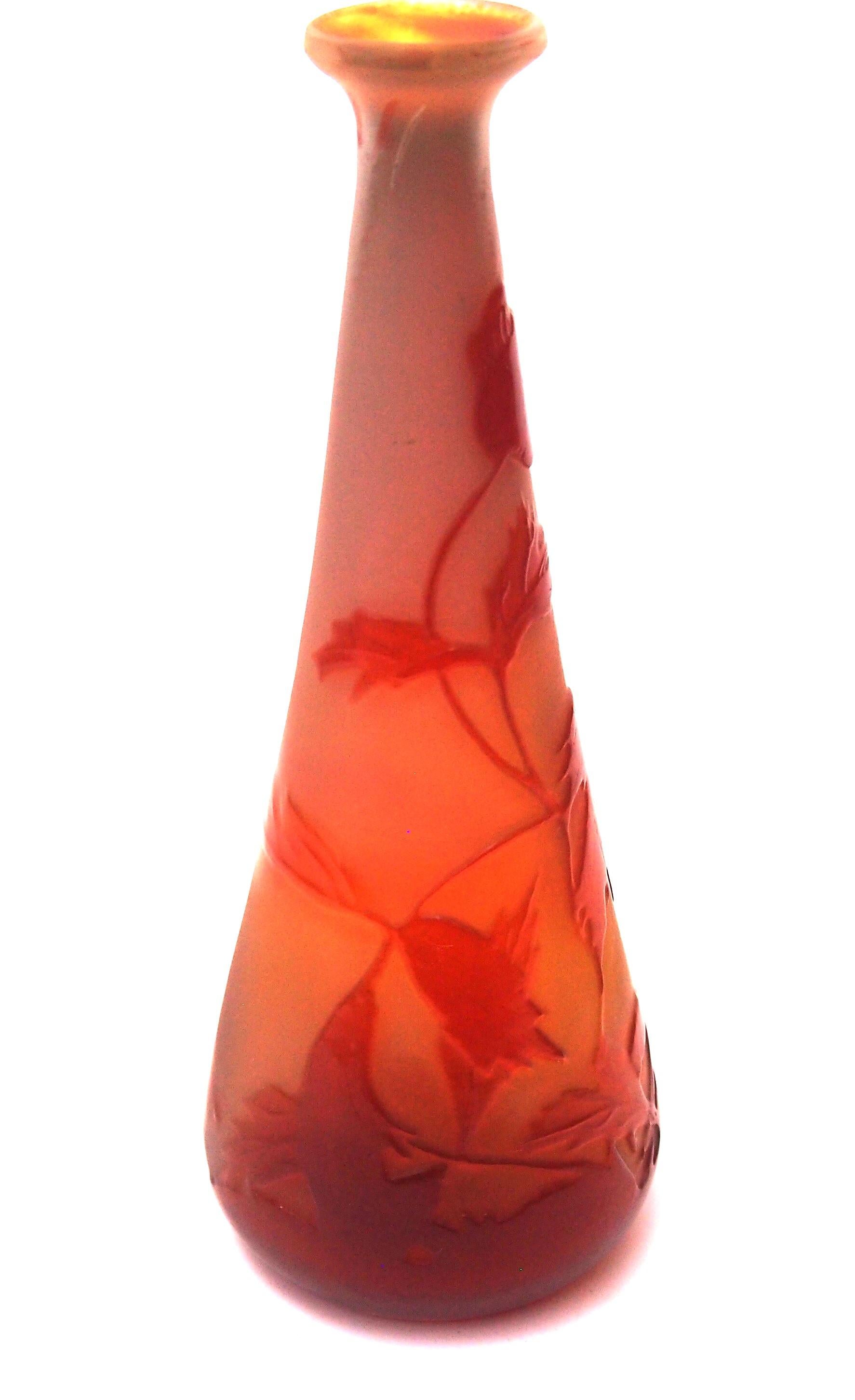 Early 20th Century French Art Nouveau Emile Galle Small Cameo Glass Vase with Wild Flowers For Sale