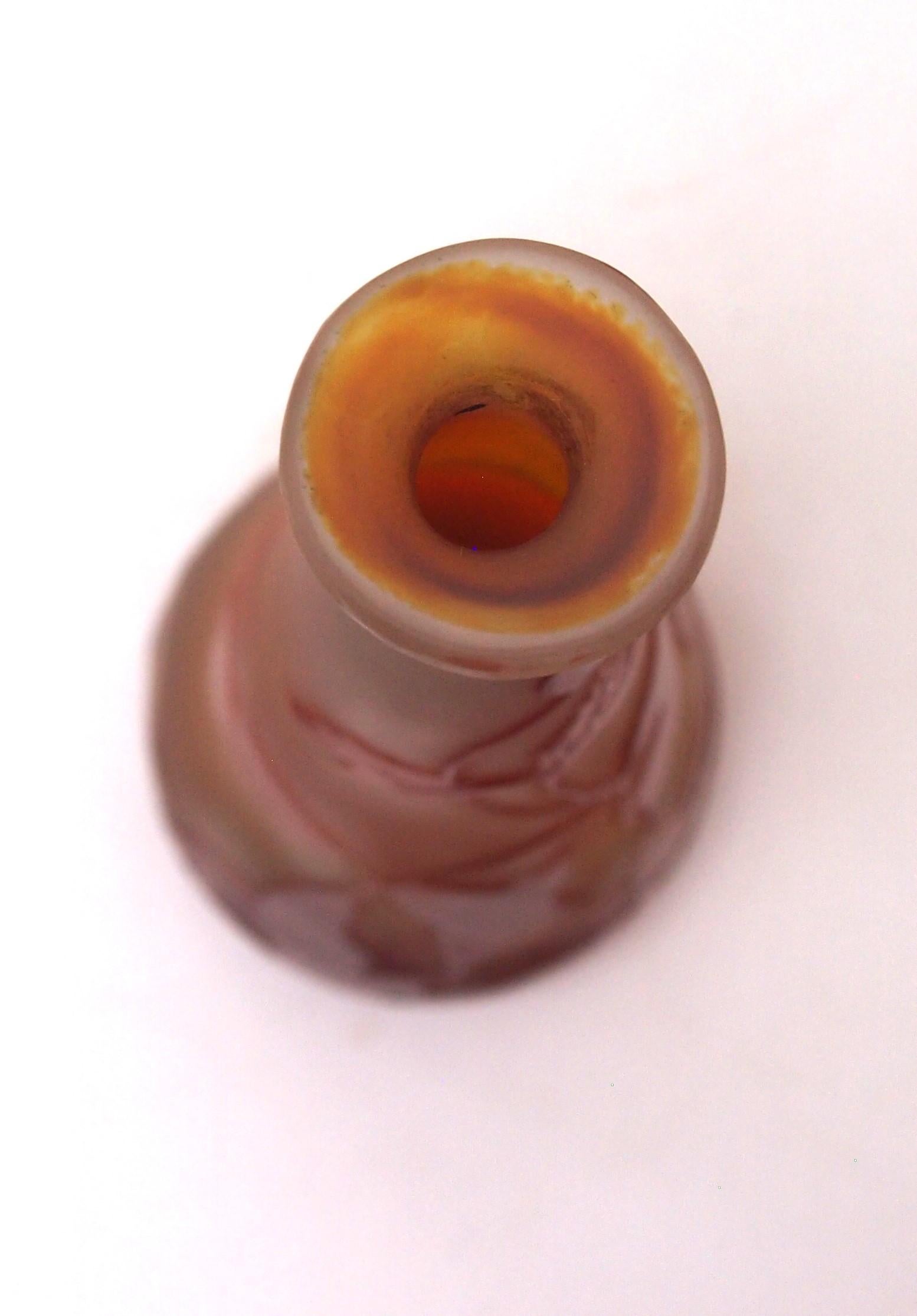 Art Glass French Art Nouveau Emile Galle Small Cameo Glass Vase with Wild Flowers For Sale