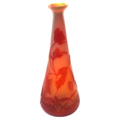 French Art Nouveau Emile Galle Small Cameo Glass Vase with Wild Flowers