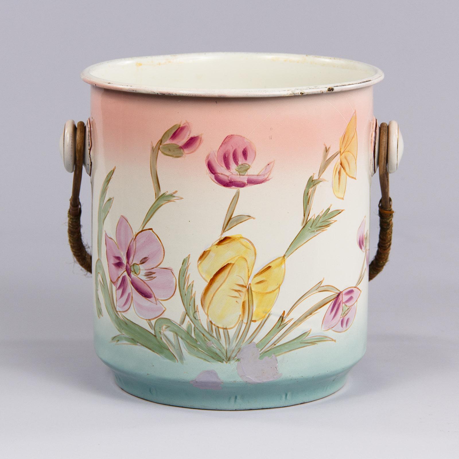 French Art Nouveau Enamel Bucket, 1910s 5