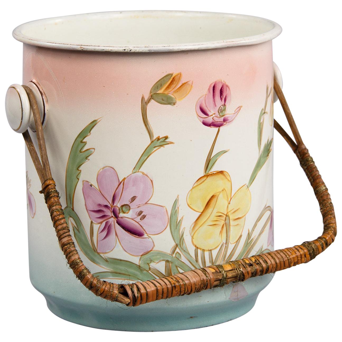 French Art Nouveau Enamel Bucket, 1910s