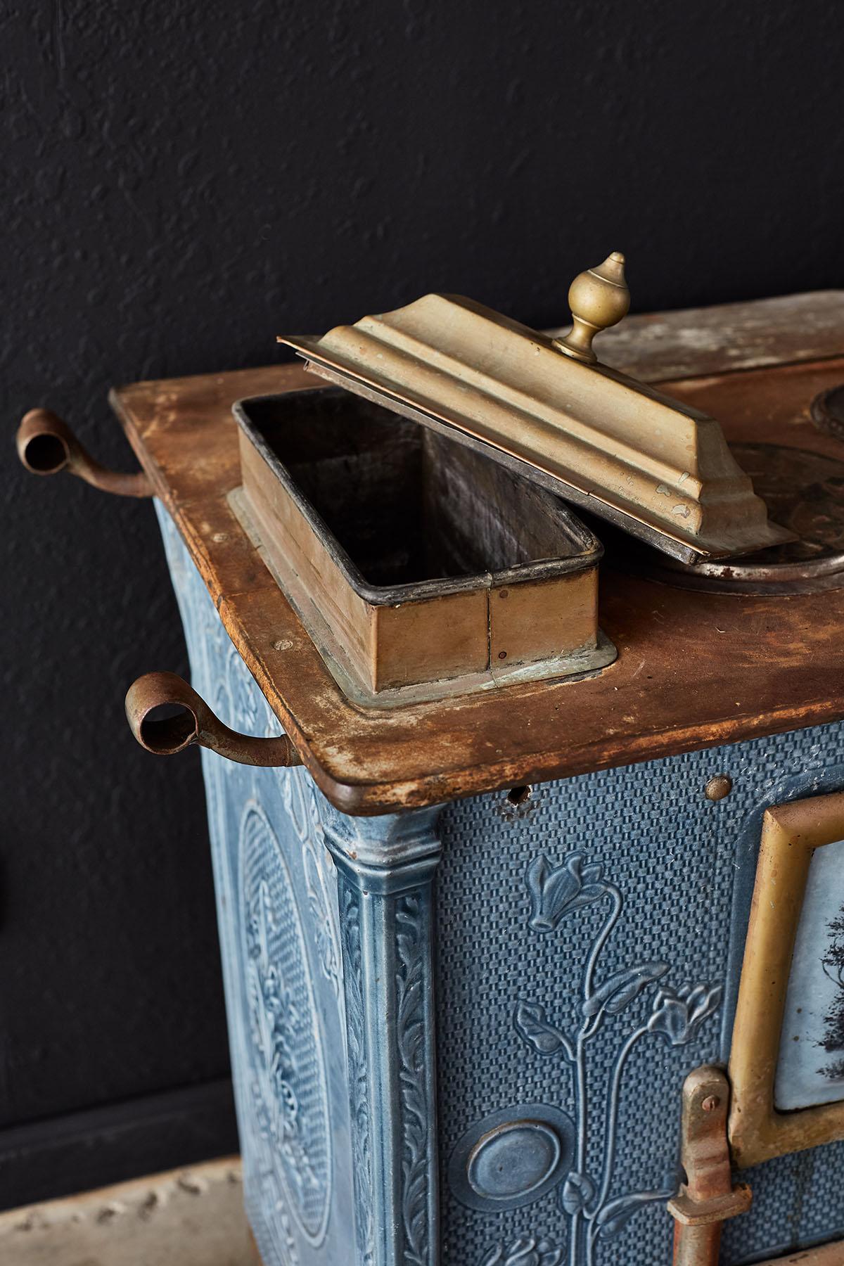 French Art Nouveau Enameled Blue Stove or Oven 3