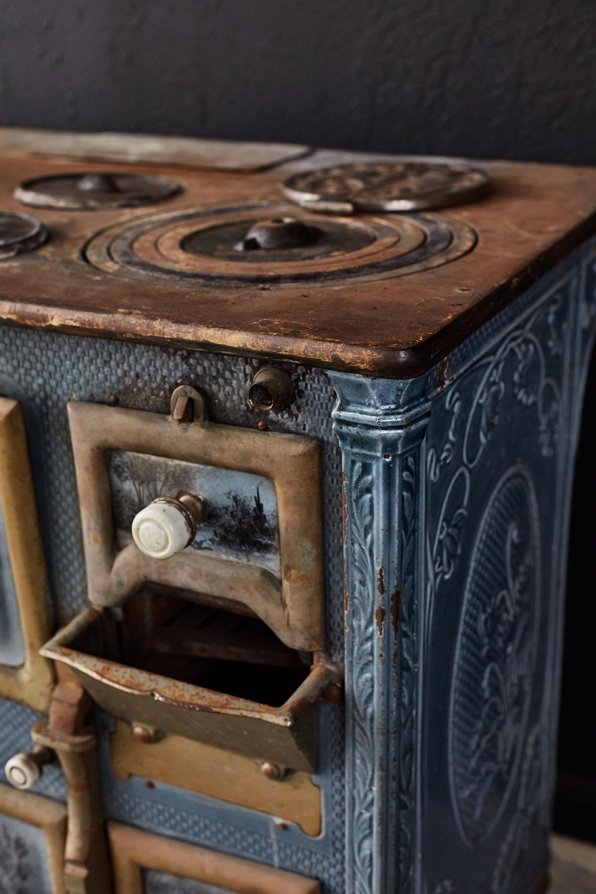 French Art Nouveau Enameled Blue Stove or Oven 5