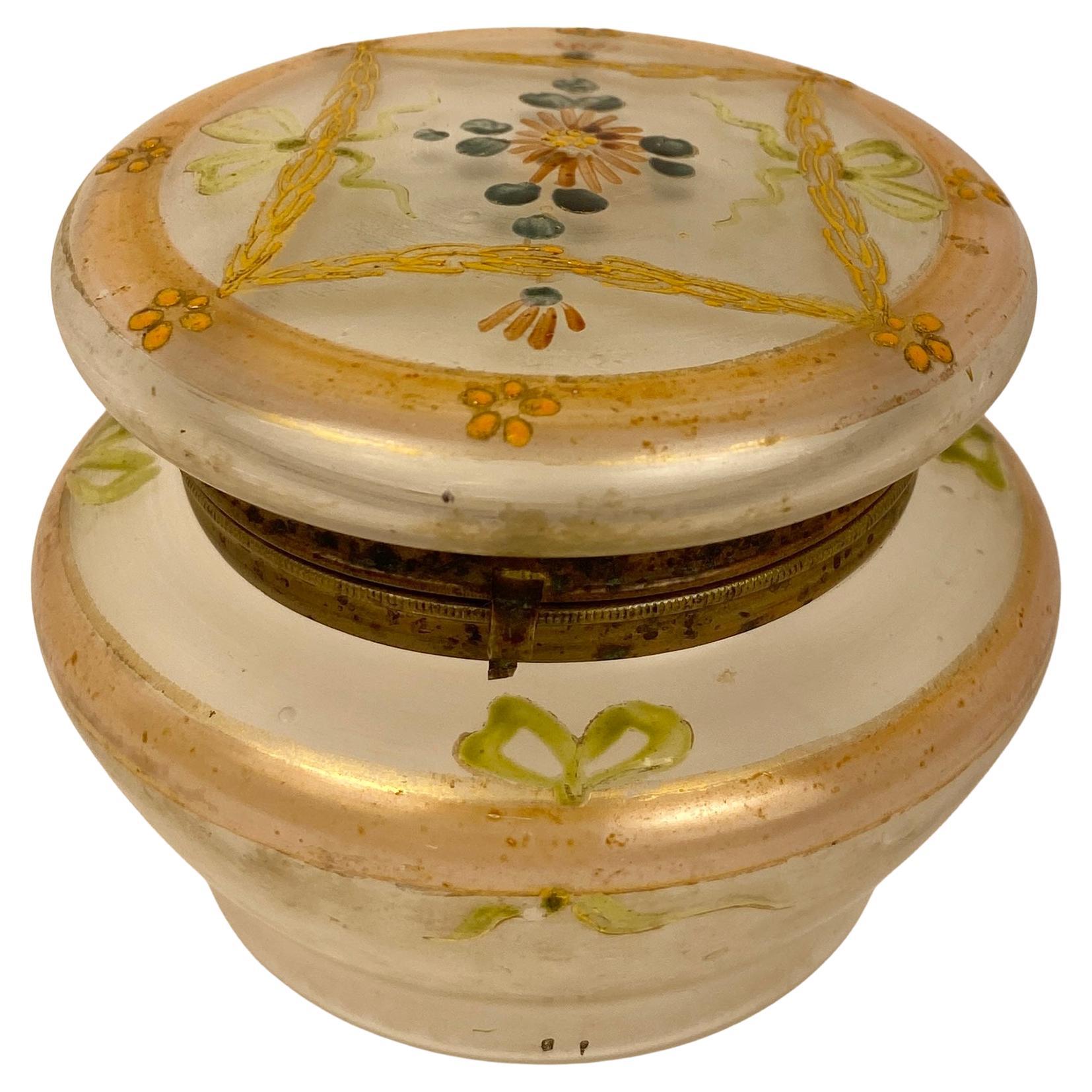 emailliertes franzsisches Jugendstil-Schmuckkstchen aus Glas von Legras