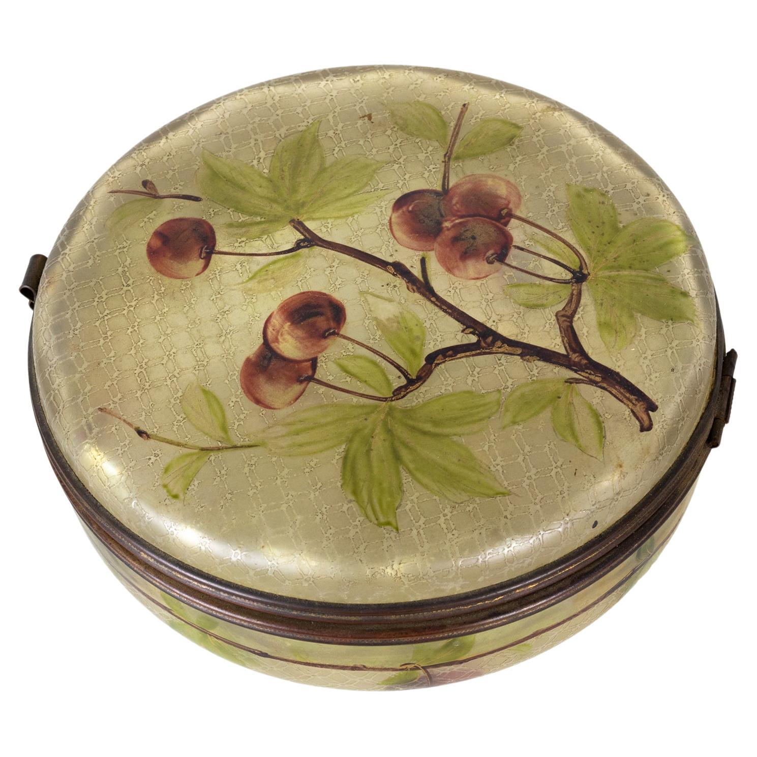 French Art Nouveau Enameled Glass Trinket or Jewelry Box For Sale