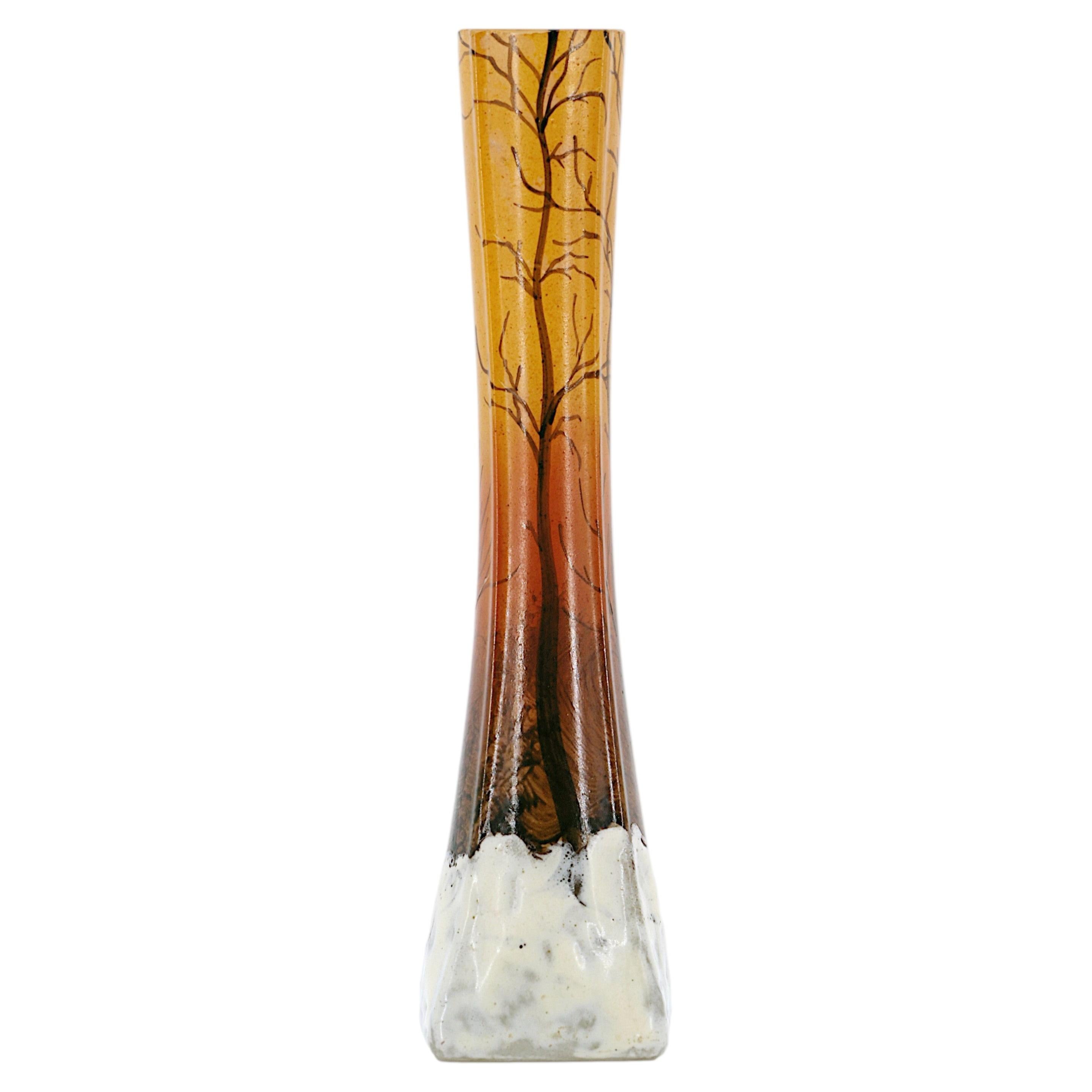 French Art Nouveau Enameled Vase by François-Théodore Legras, 1900s For Sale