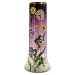 Jarrón francés Art Nouveau de vidrio esmaltado de François-Théodore Legras, 1890