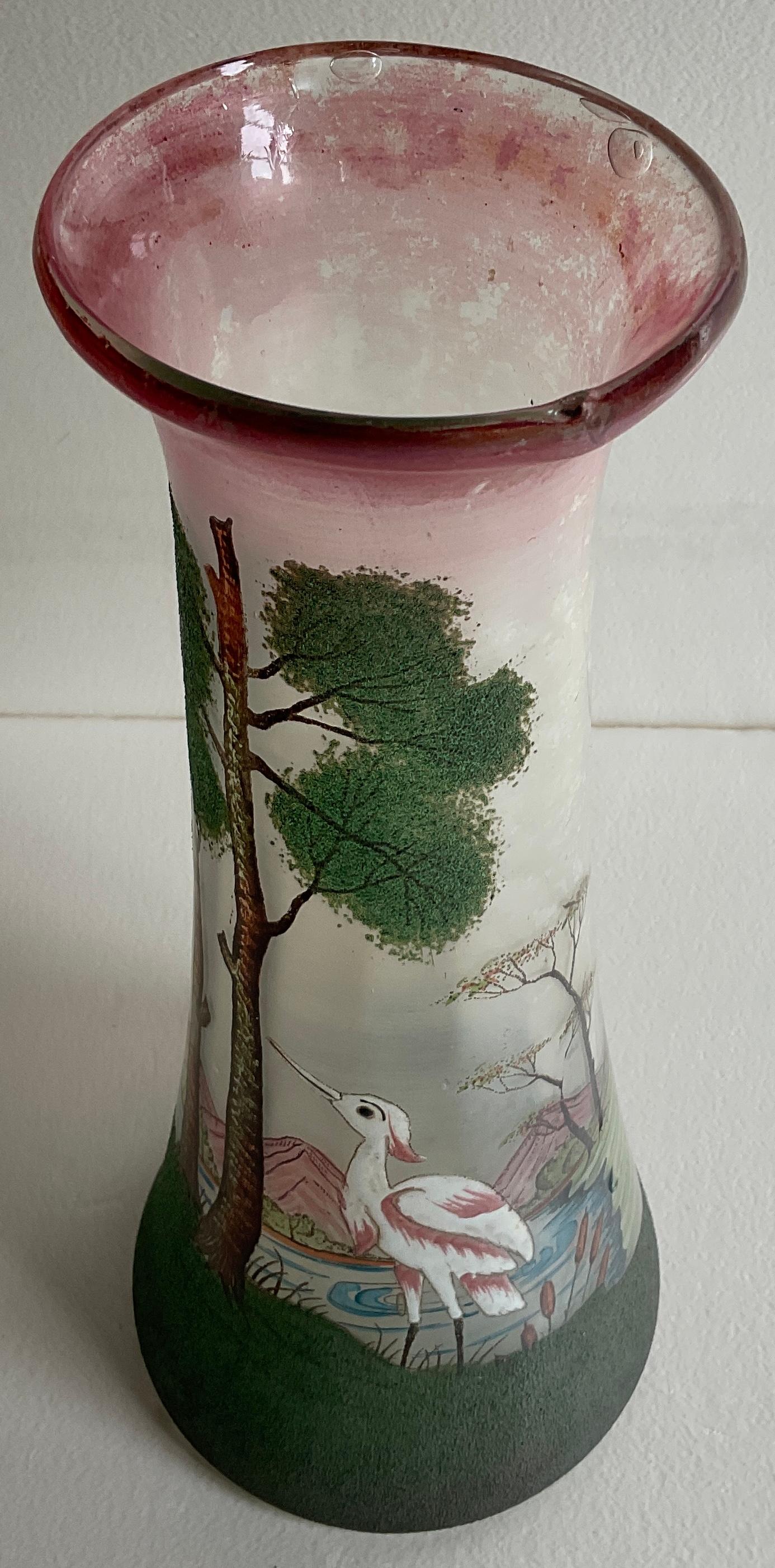 French Art Nouveau Enamelled Glass Vase by Legras circa 1900 1