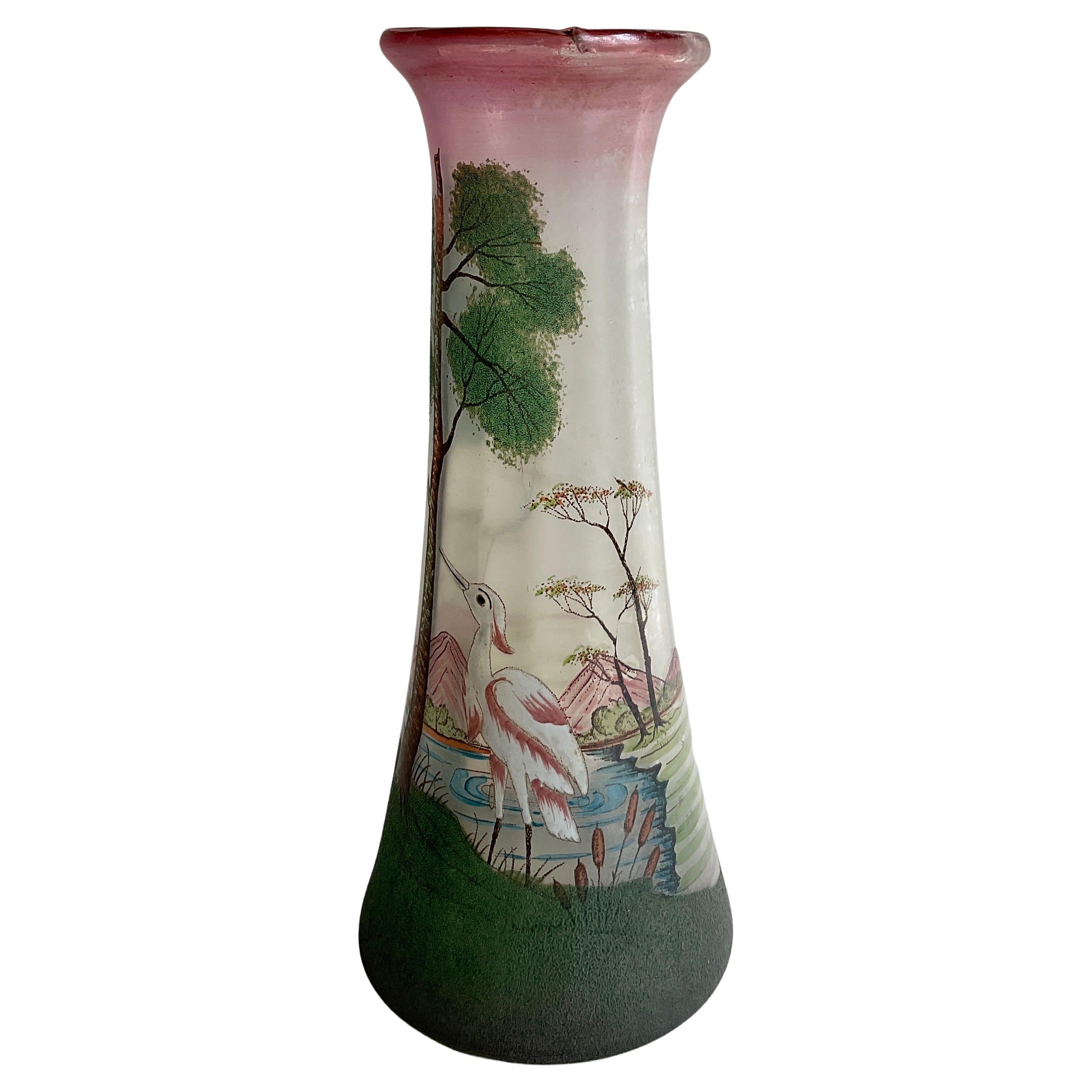 French Art Nouveau Enamelled Glass Vase by Legras circa 1900