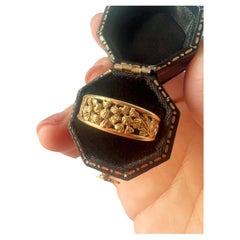 Anello a fascia floreale in oro giallo 18 carati di epoca Art Nouveau francese