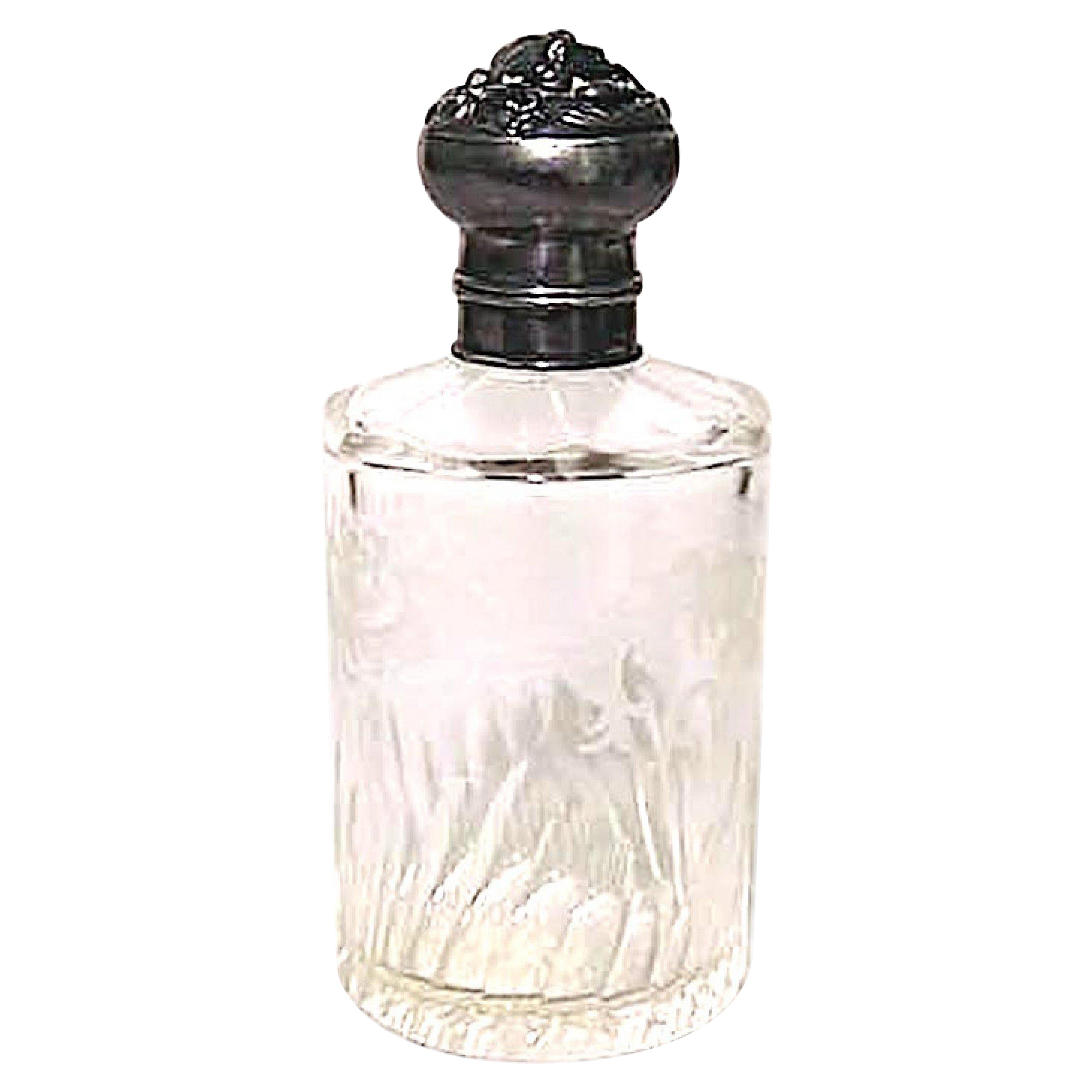 French Art Nouveau Etched Crystal Perfume Bottle For Sale