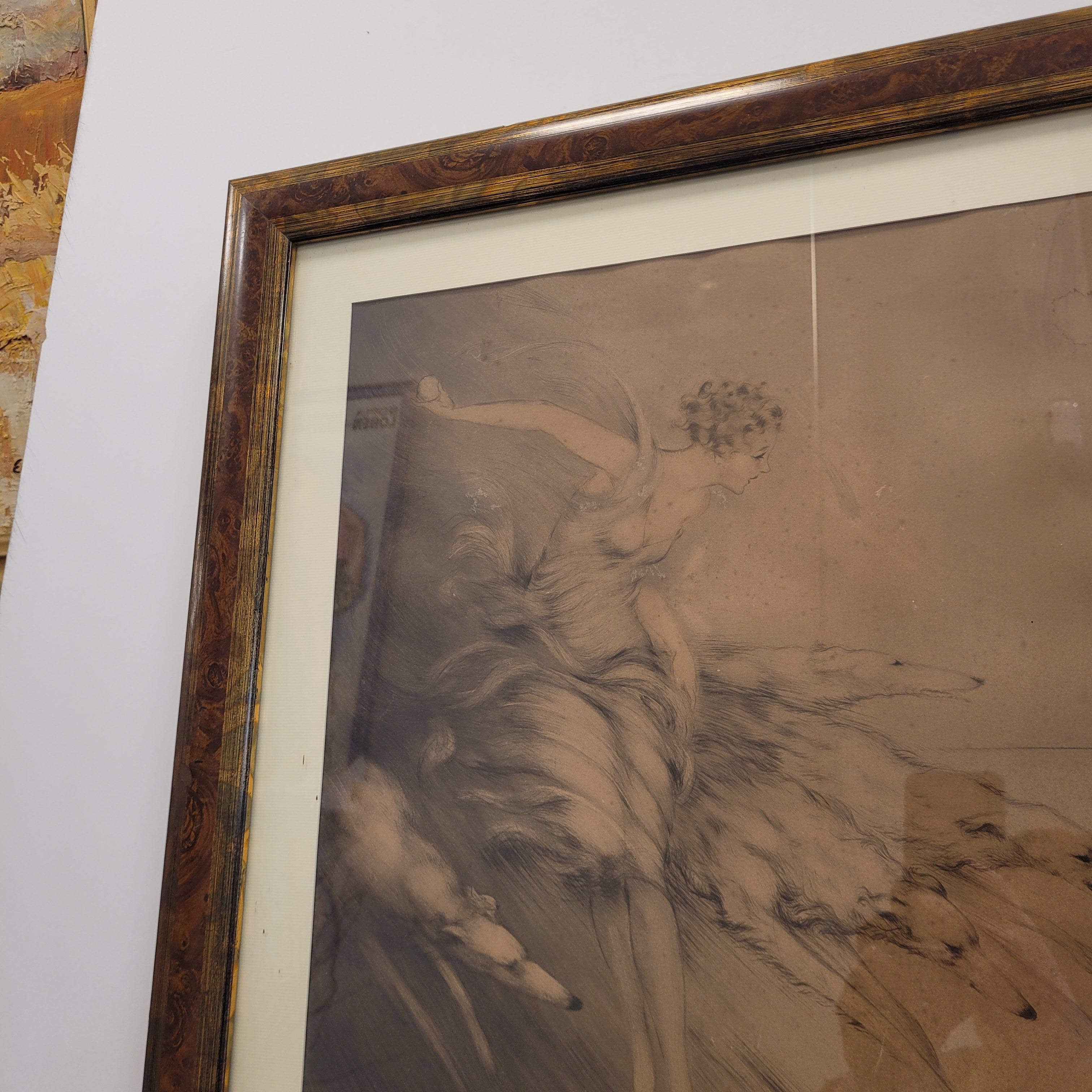 French Art Nouveau  Etching, “Young man with greyhounds” Louis Icart 3