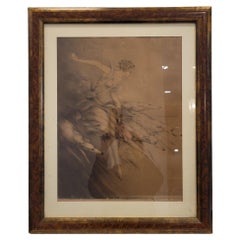 French Art Nouveau Etching, “Young man with greyhounds” Louis Icart