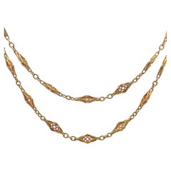 French Art Nouveau Fancy Chain Link Necklace 34 Inches in 18 Karat Yellow Gold