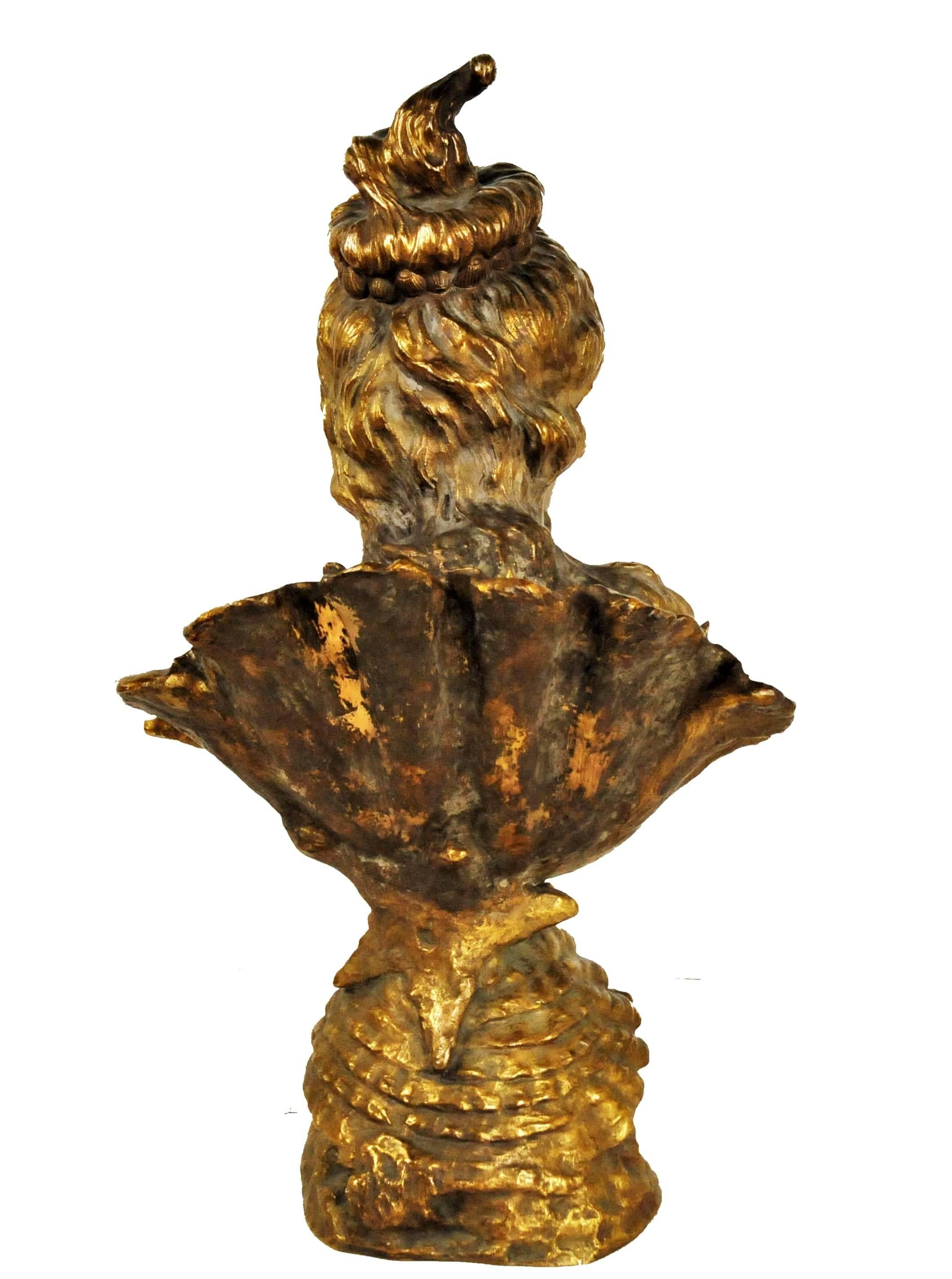 Early 20th Century French Art Nouveau, Female Bust, Gilt Bronze, 1900s For Sale