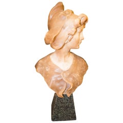 Antique French Art-Nouveau female sand colour alabaster Bust, circa 1900