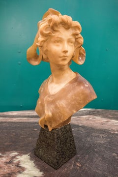 French Art-Nouveau female sand colour alabaster Bust, circa 1900