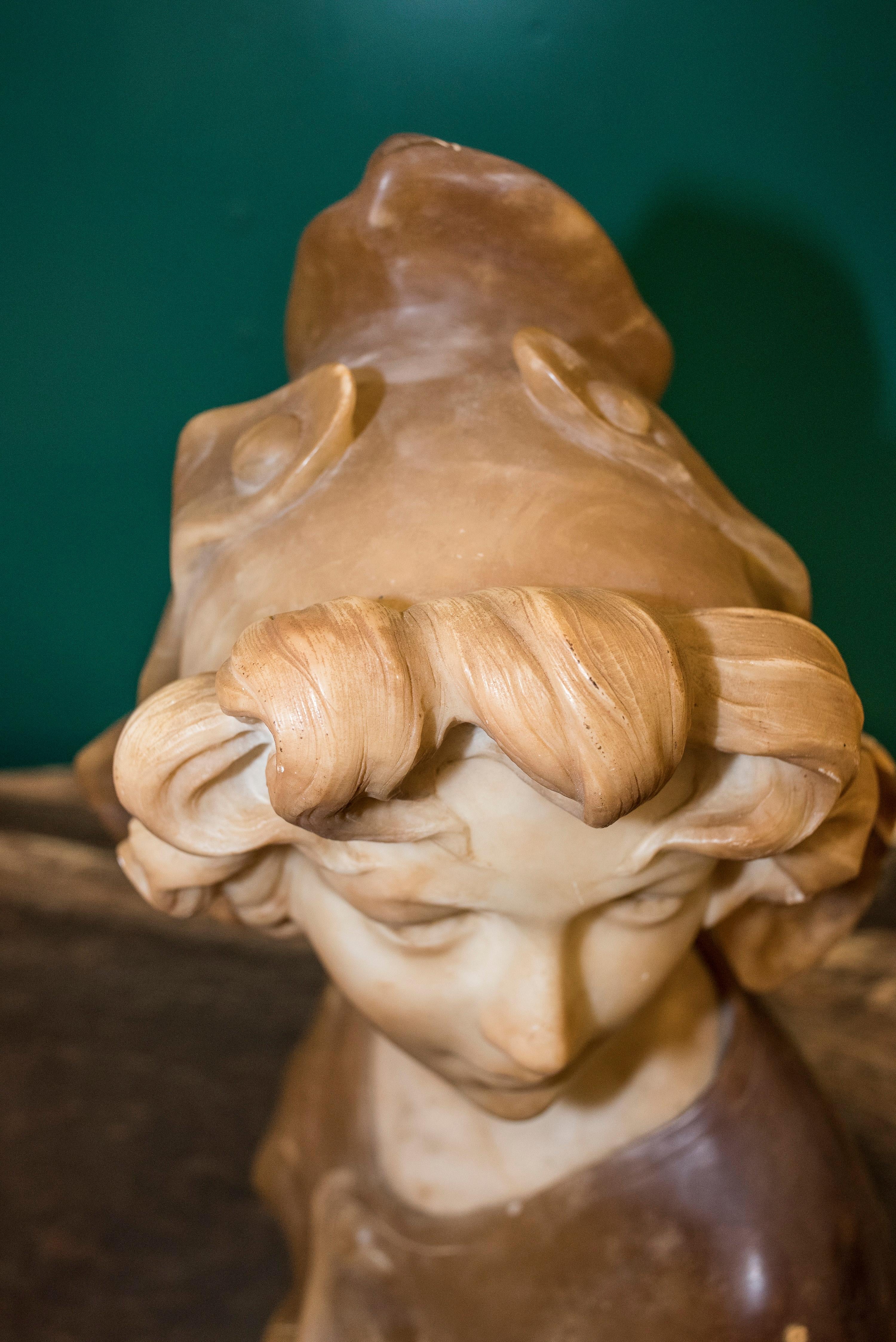 Early 20th Century French Art-Nouveau female sand colour alabaster Bust, circa 1900