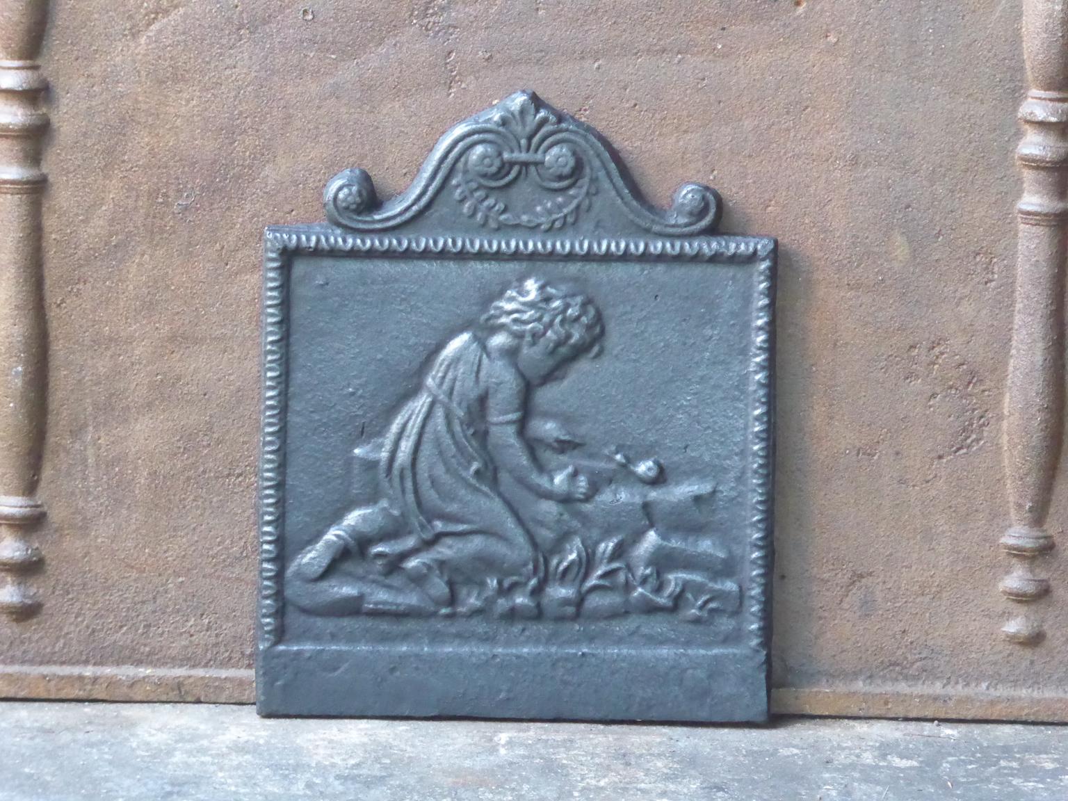 French Art Nouveau fireback with a rural scene. The fireback is made of cast iron and has a black patina. It is in a good condition and does not have cracks.

 






 