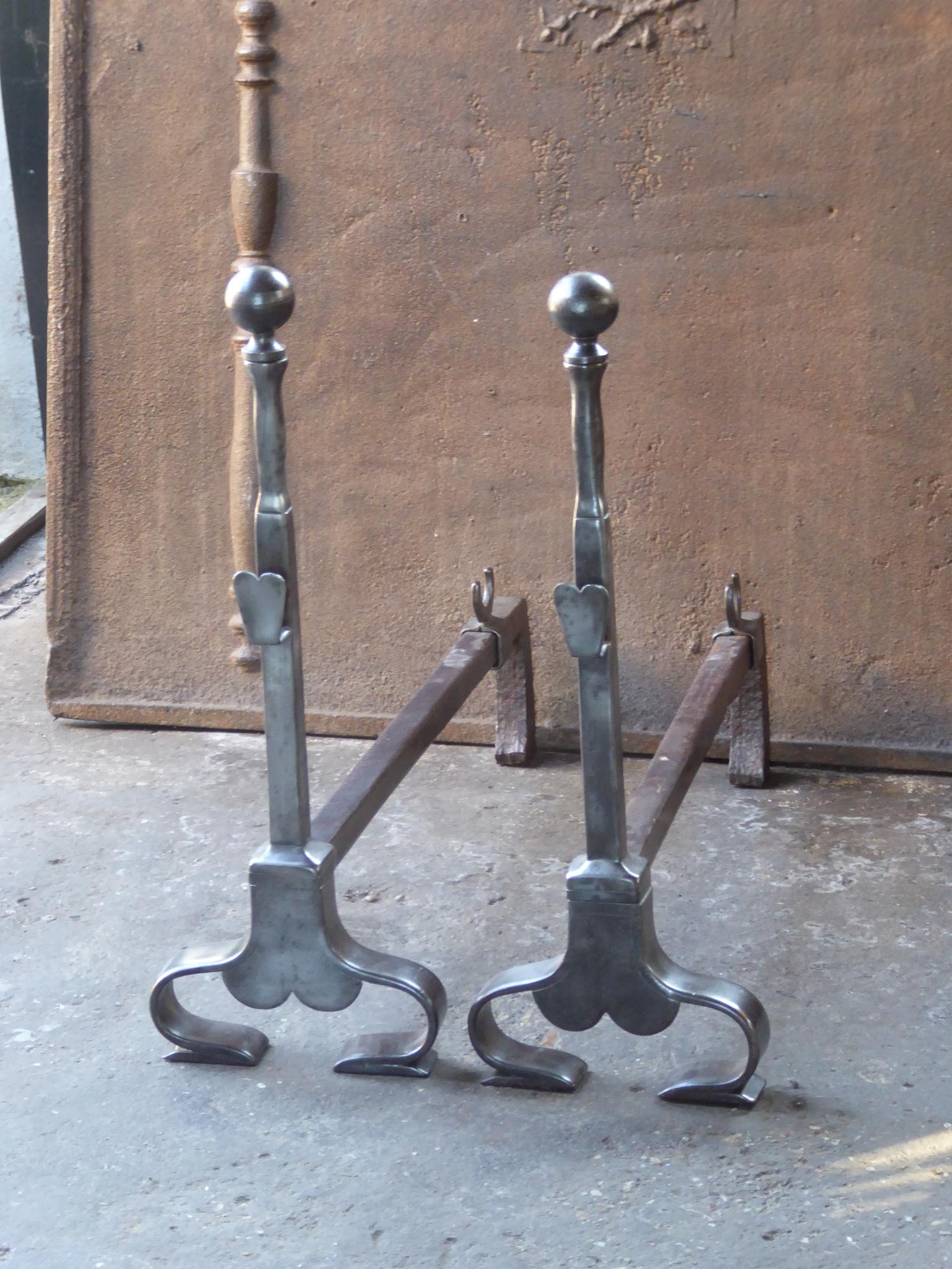 Wrought Iron French Art Nouveau Firedogs or Andirons For Sale