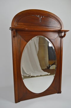 French Art Nouveau Fireplace Mantel Mirror, Carved Walnut on a Fruit Theme, 1910