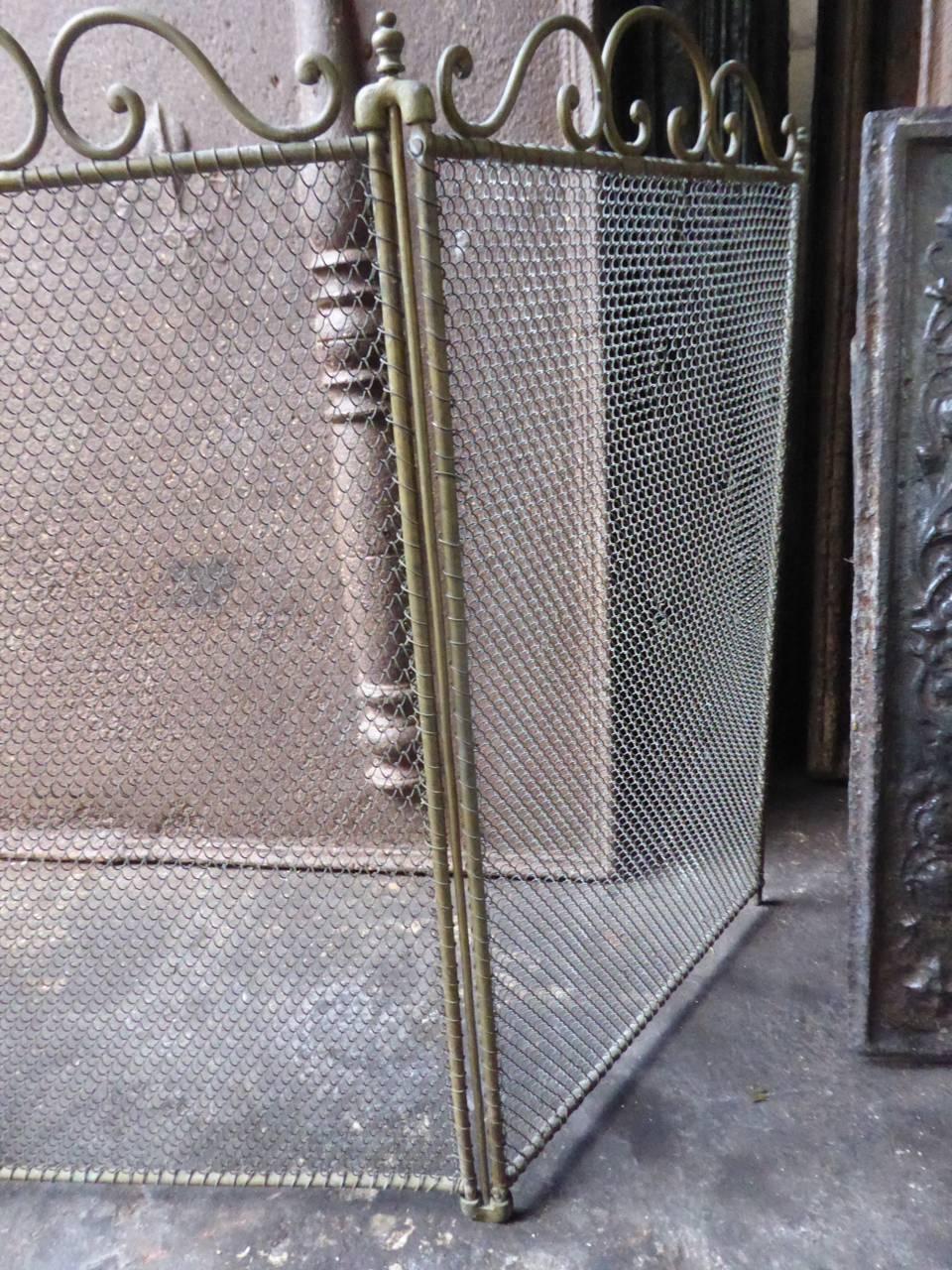 Brass French Art Nouveau Fireplace Screen or Fire Screen