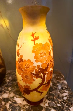 French Art Nouveau Fleurs de Pommier Cameo Glass Vase by Emile Galle