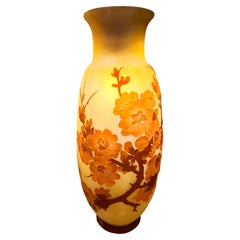 French Art Nouveau Fleurs de Pommier Cameo Glass Vase by Emile Galle