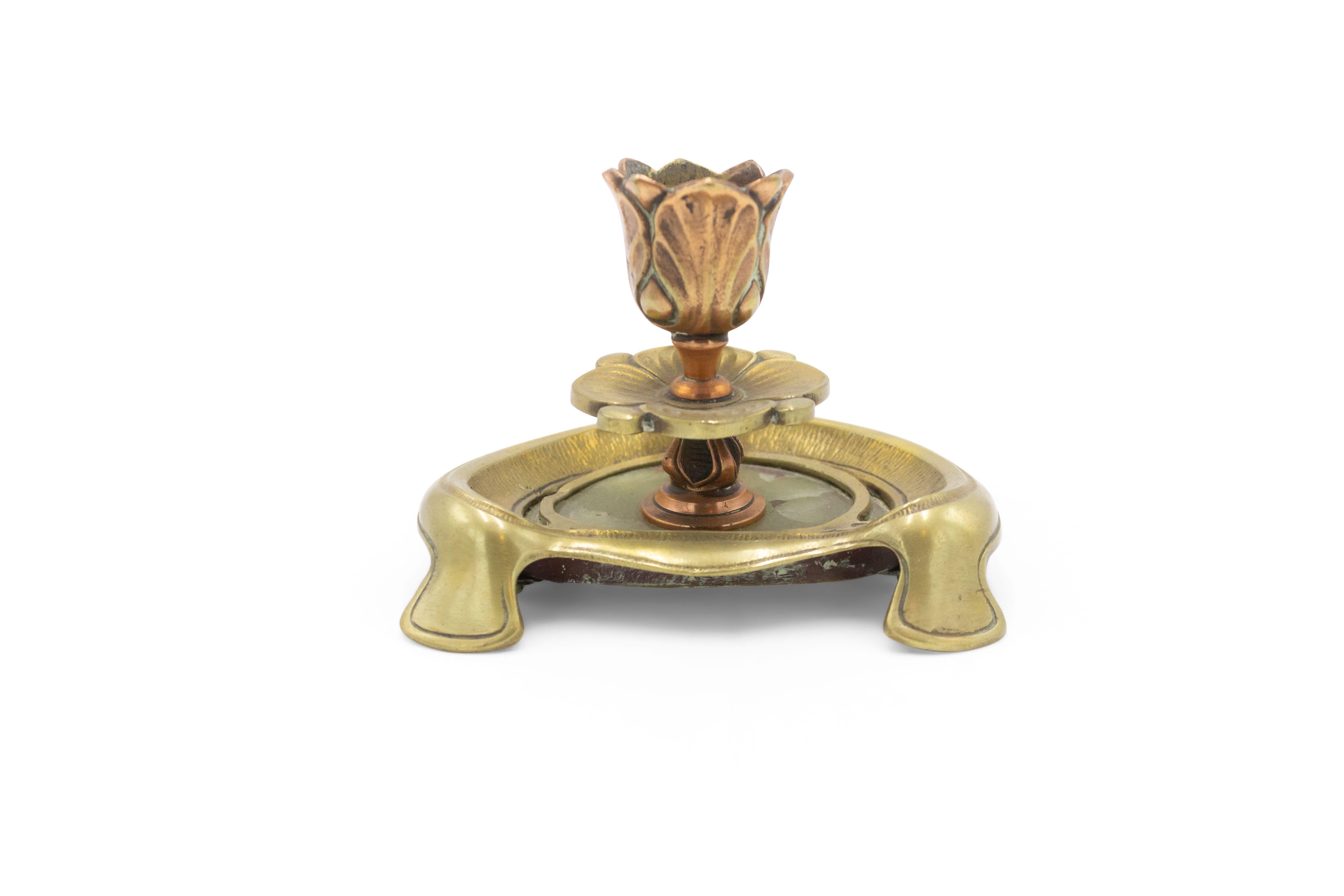 Copper French Art Nouveau Floral Candlestick For Sale