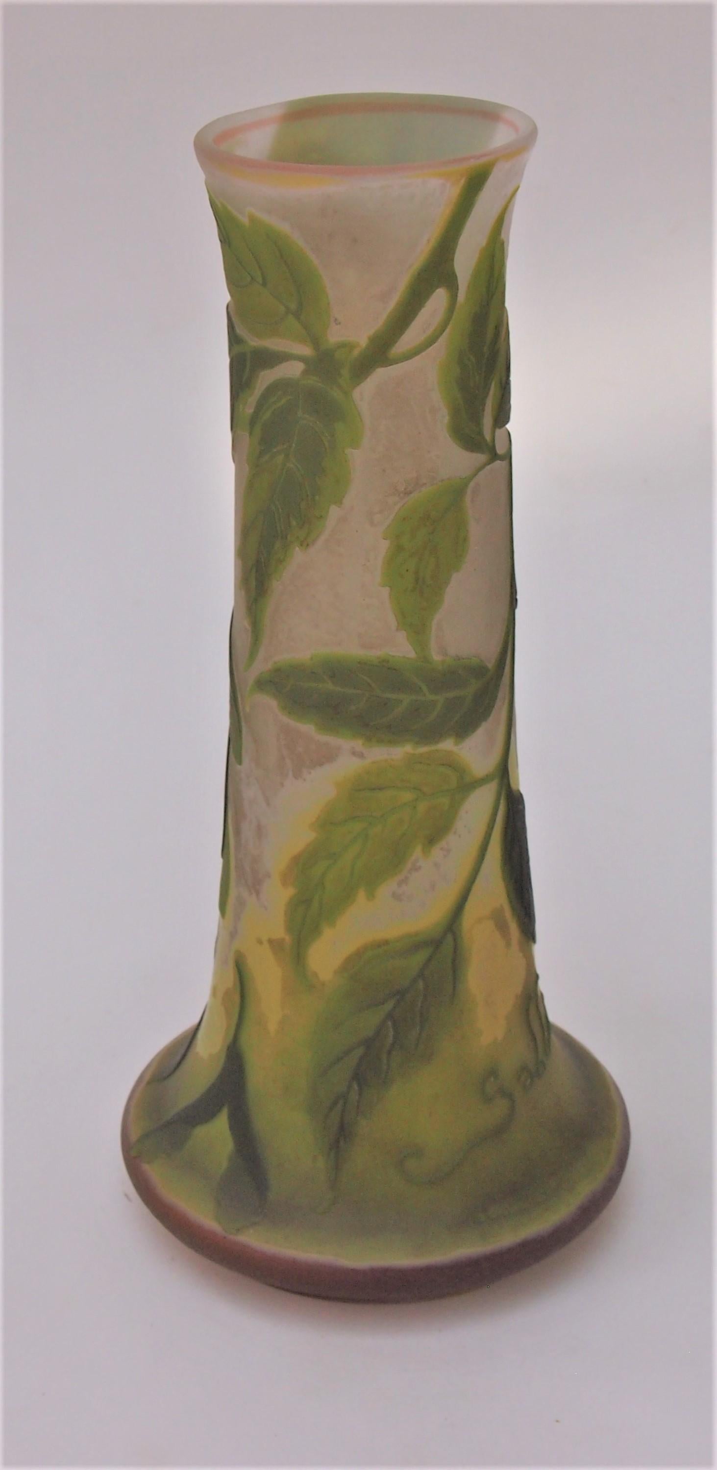Late 19th Century French Art Nouveau Four Colour Emile Galle Cameo Glass Vase -Box Maple C1900