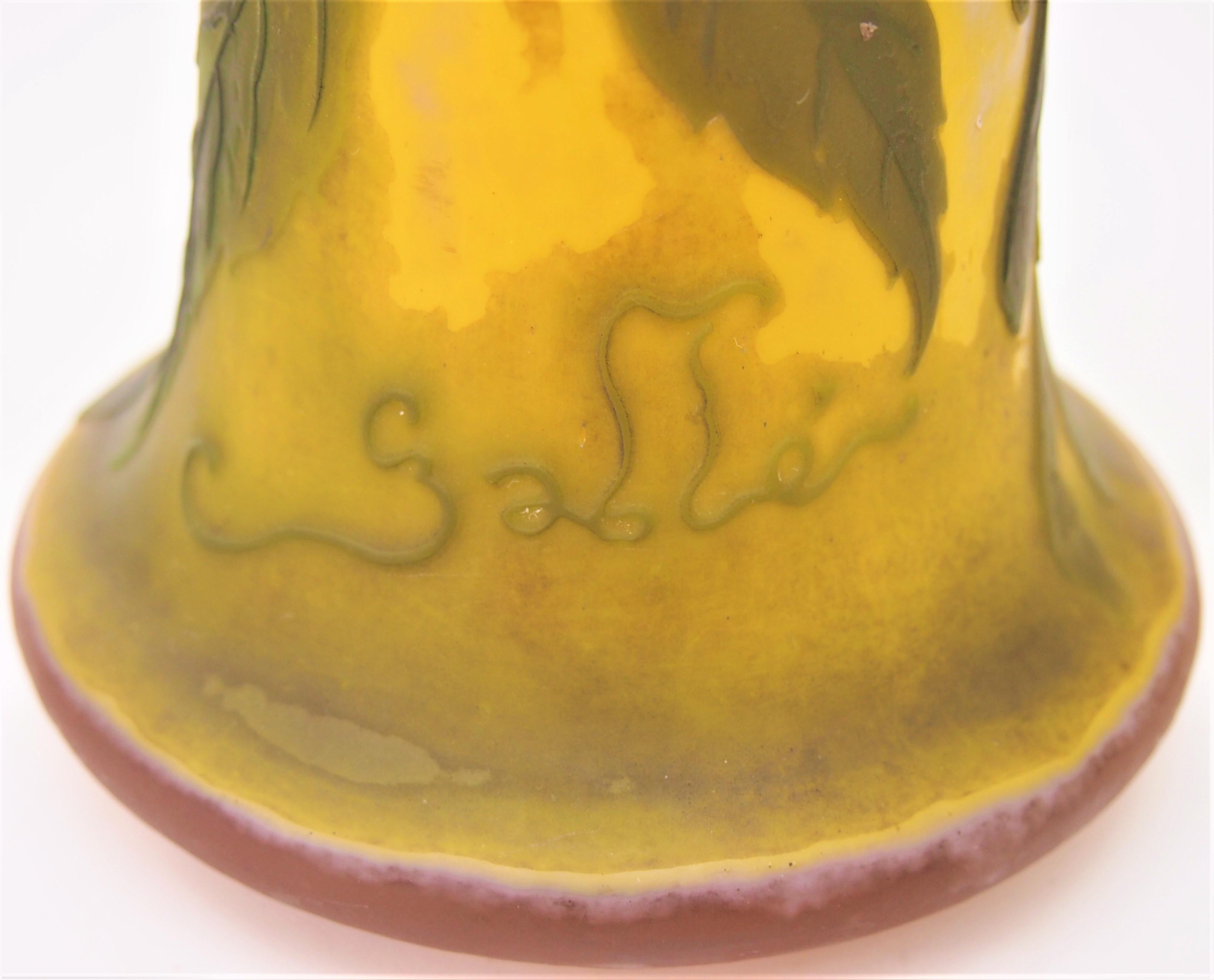 French Art Nouveau Four Colour Emile Galle Cameo Glass Vase -Box Maple C1900 2