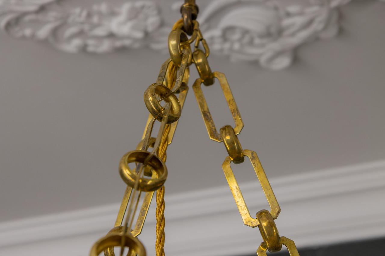 French Art Nouveau Frosted and Cut Glass Pendant Light with Bronze Mount, 1920s For Sale 8
