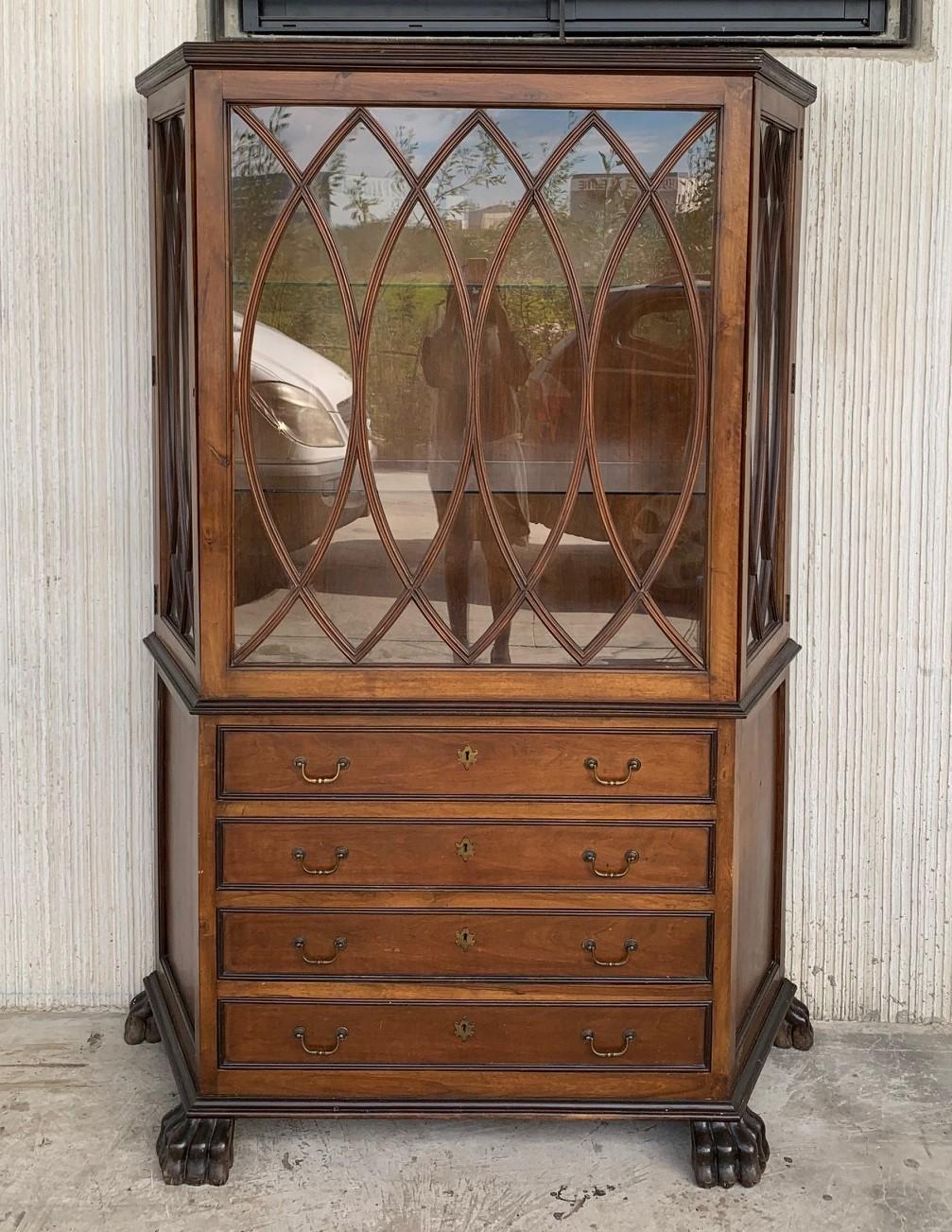 French fruitwood wooden showcase vitrine with four-drawer

Measures: Height to the drawers 33.46in.