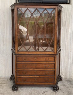 French Art Nouveau Fruitwood Wooden Showcase Vitrine with Four Drawers