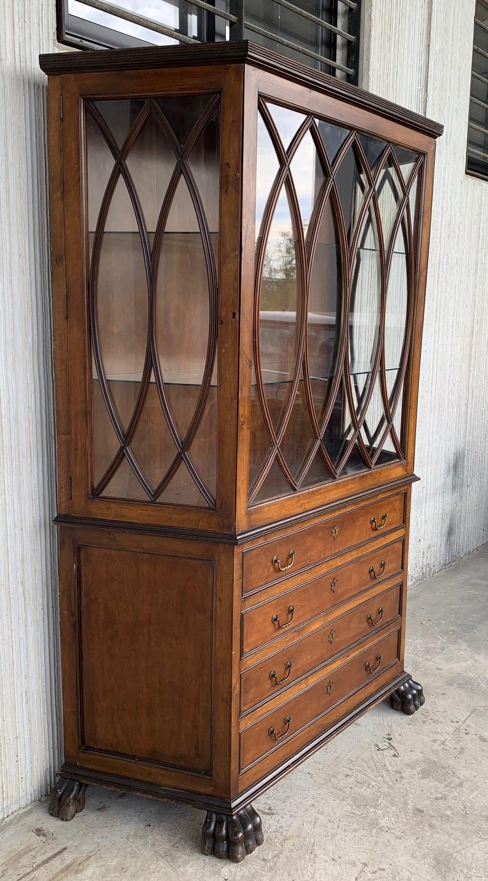 20th Century French Art Nouveau Fruitwood Wooden Showcase Vitrine with Four Drawers For Sale