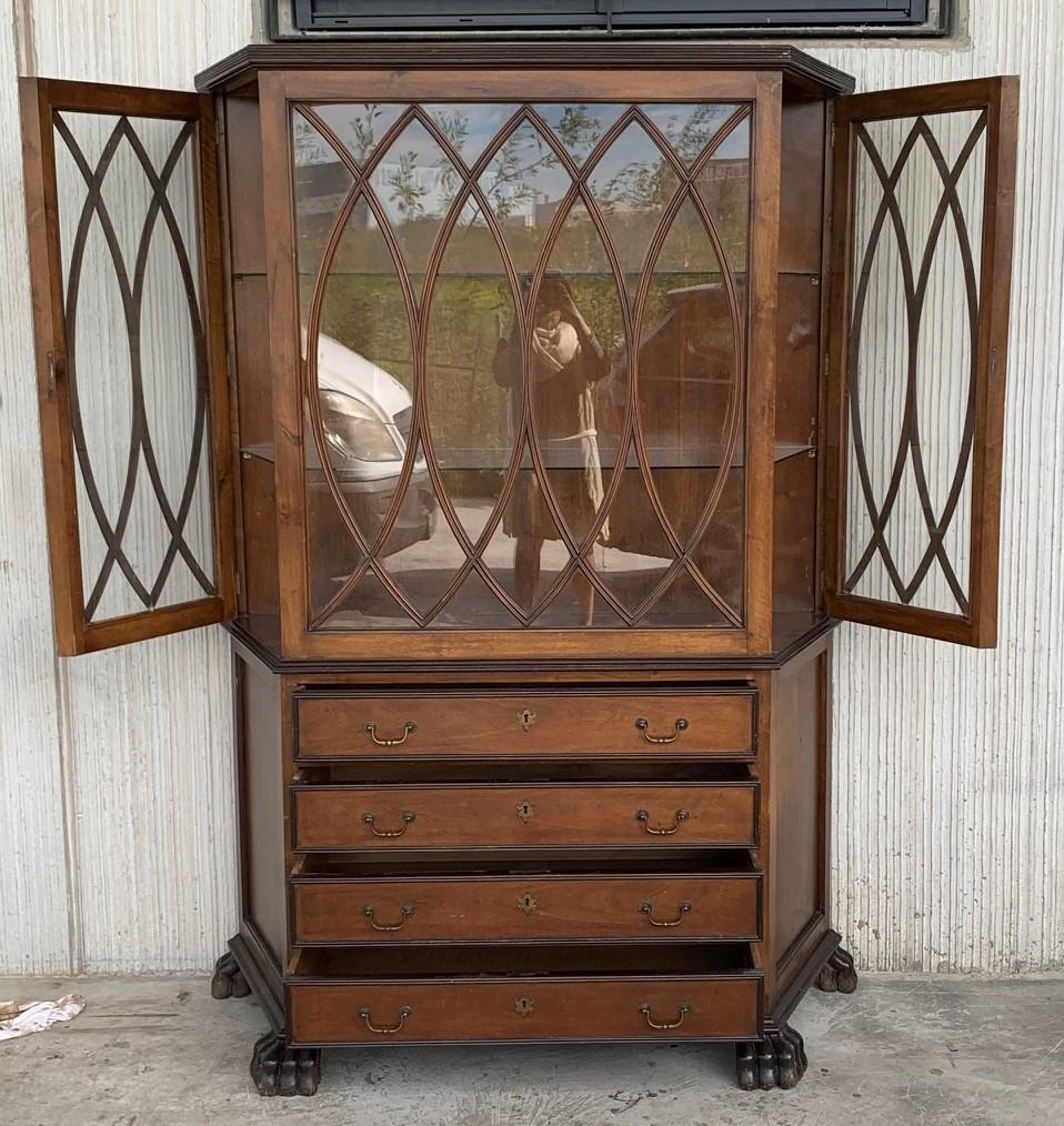 French Art Nouveau Fruitwood Wooden Showcase Vitrine with Four Drawers For Sale 1
