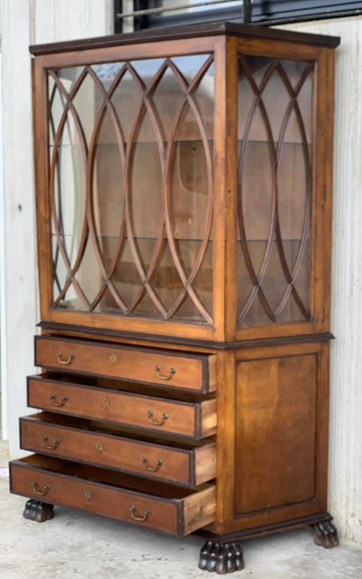 French Art Nouveau Fruitwood Wooden Showcase Vitrine with Four Drawers For Sale 2